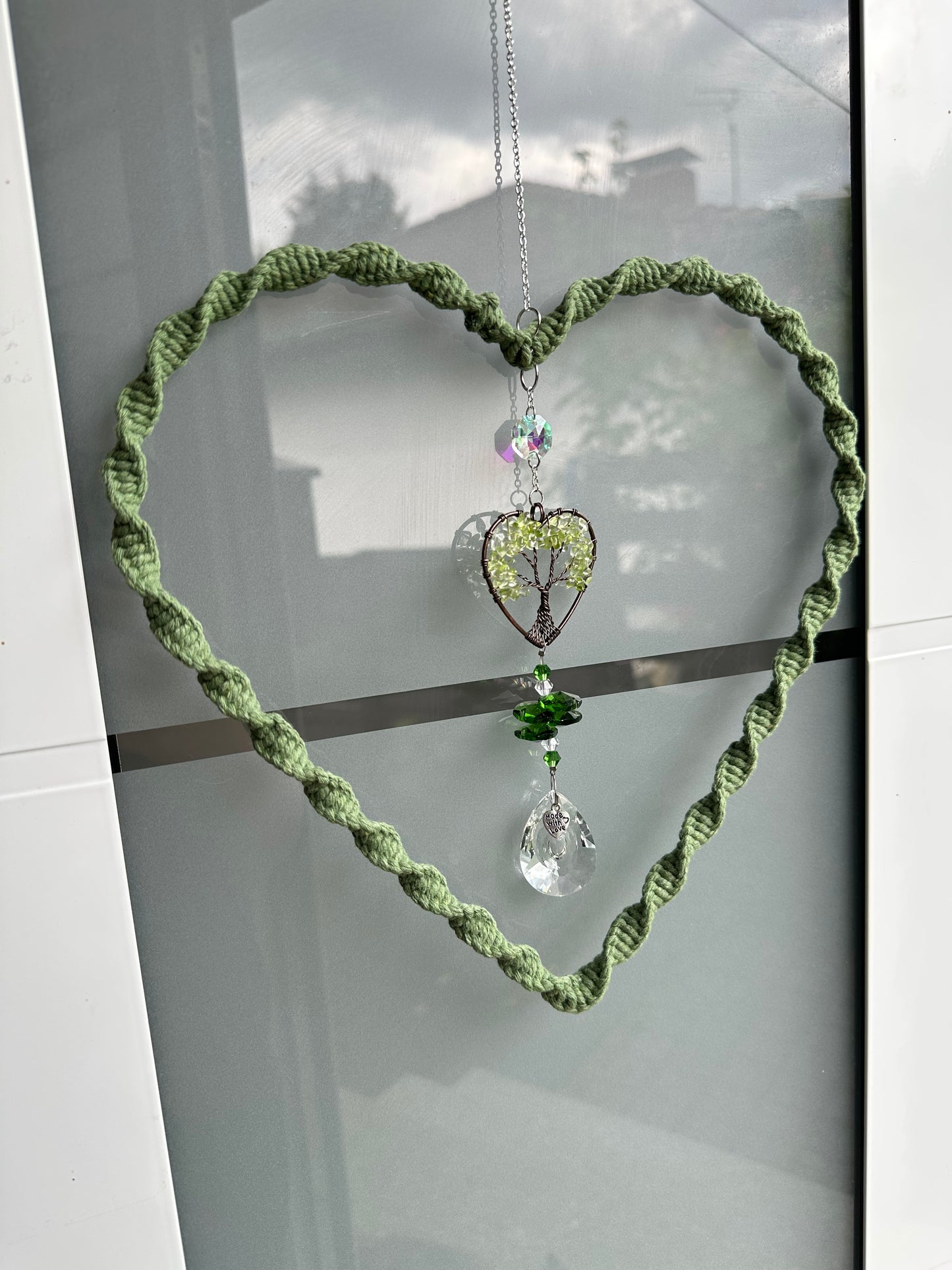 Sofortkauf Sonnenspiel GRÜN HERZ | GOLD ODER SILBER Suncatcher Makramee