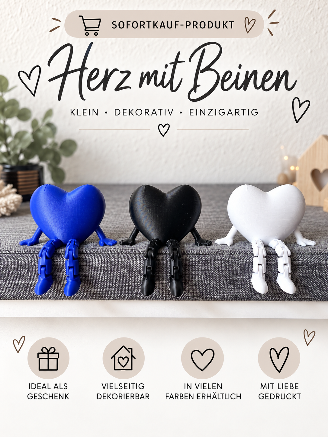 Sofortkauf Flexi-Herz mit beweglichen Beinen | hochwertig gefertigt aus PLA | Modern / Set