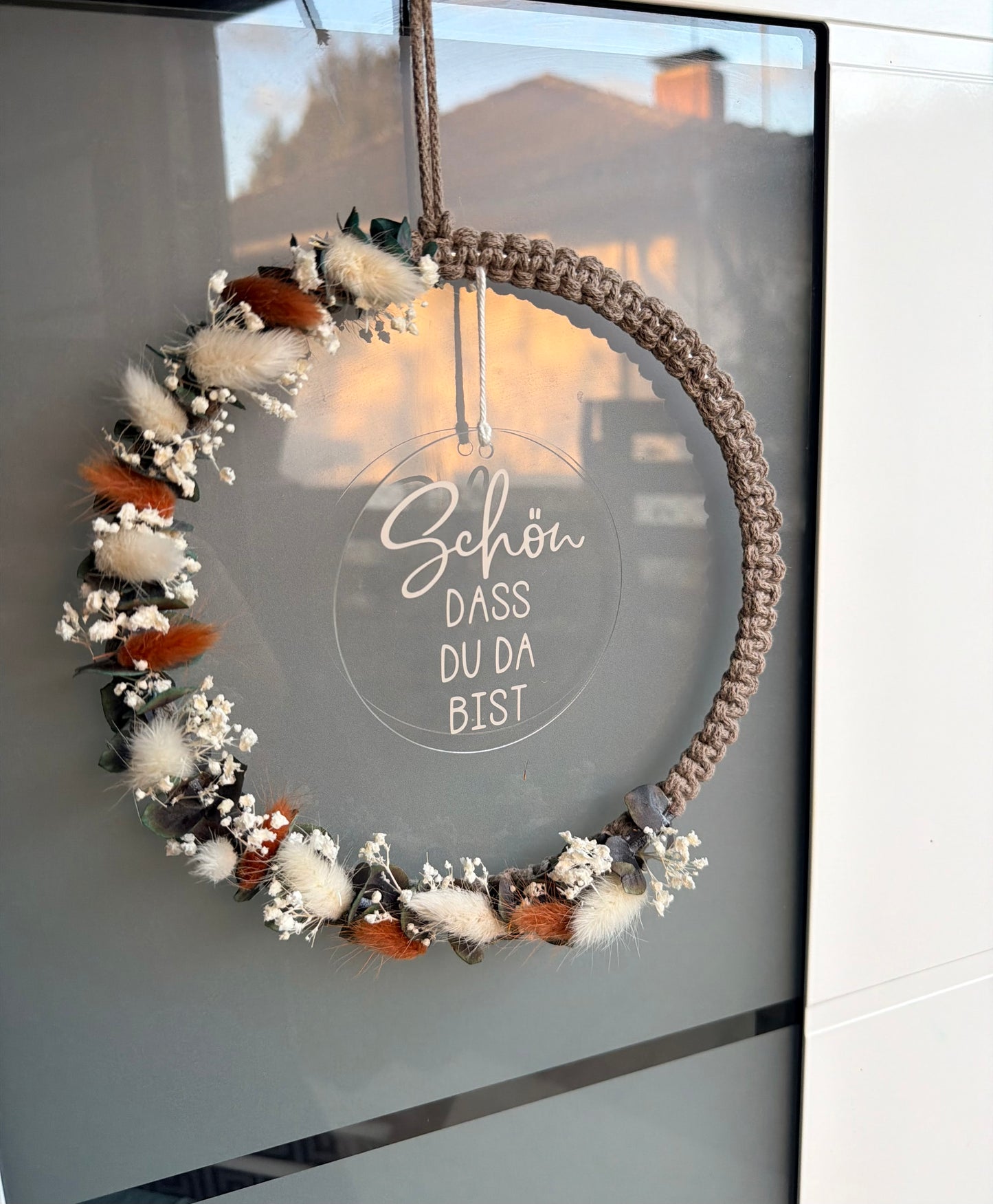 Trockenblumenkranz - Ring / Herz / Stern Wandbehang Makramee - Personalisiert | Türkranz