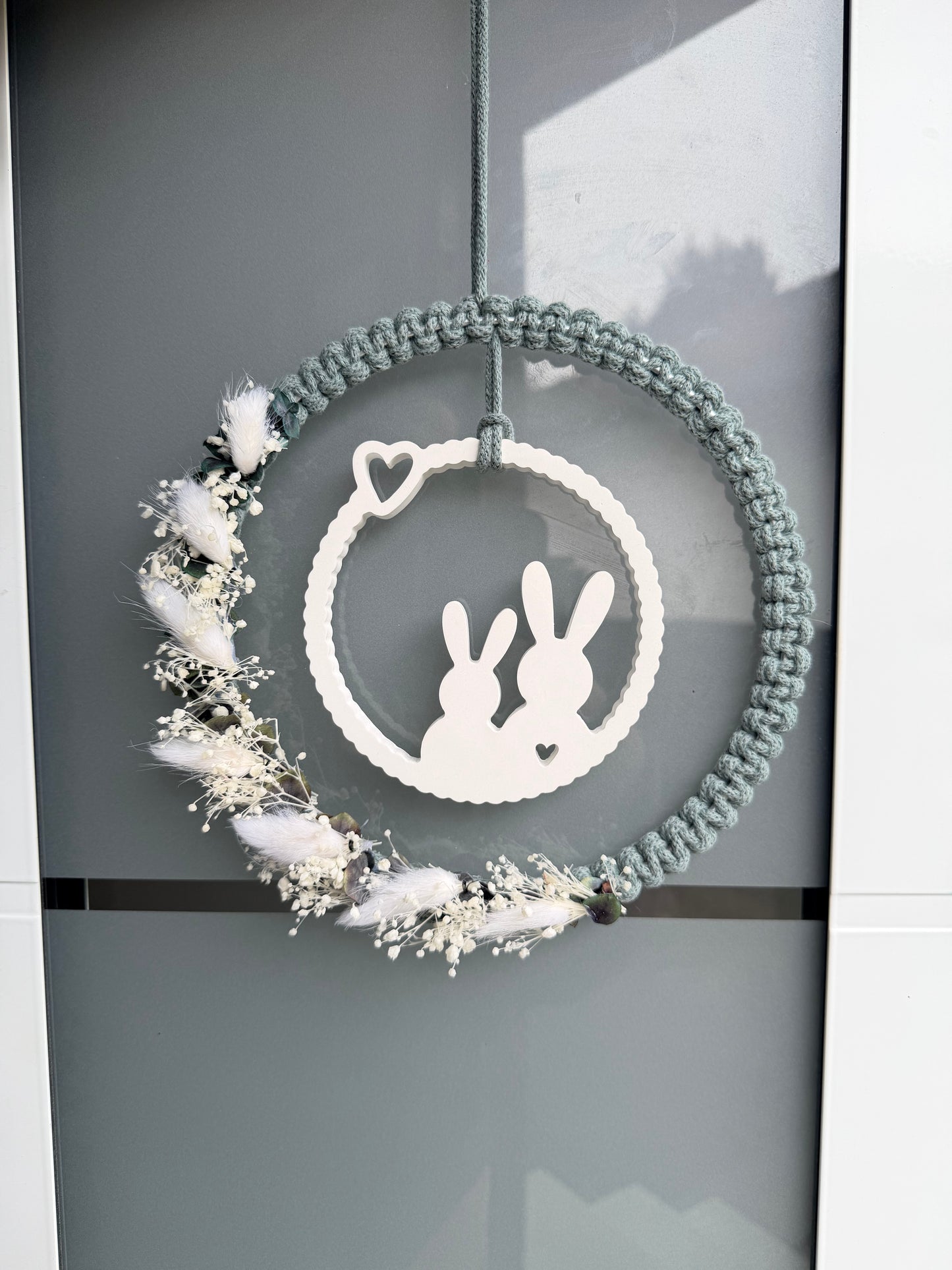 Frohe Ostern Trockenblumen - Ring Wandbehang Makramee