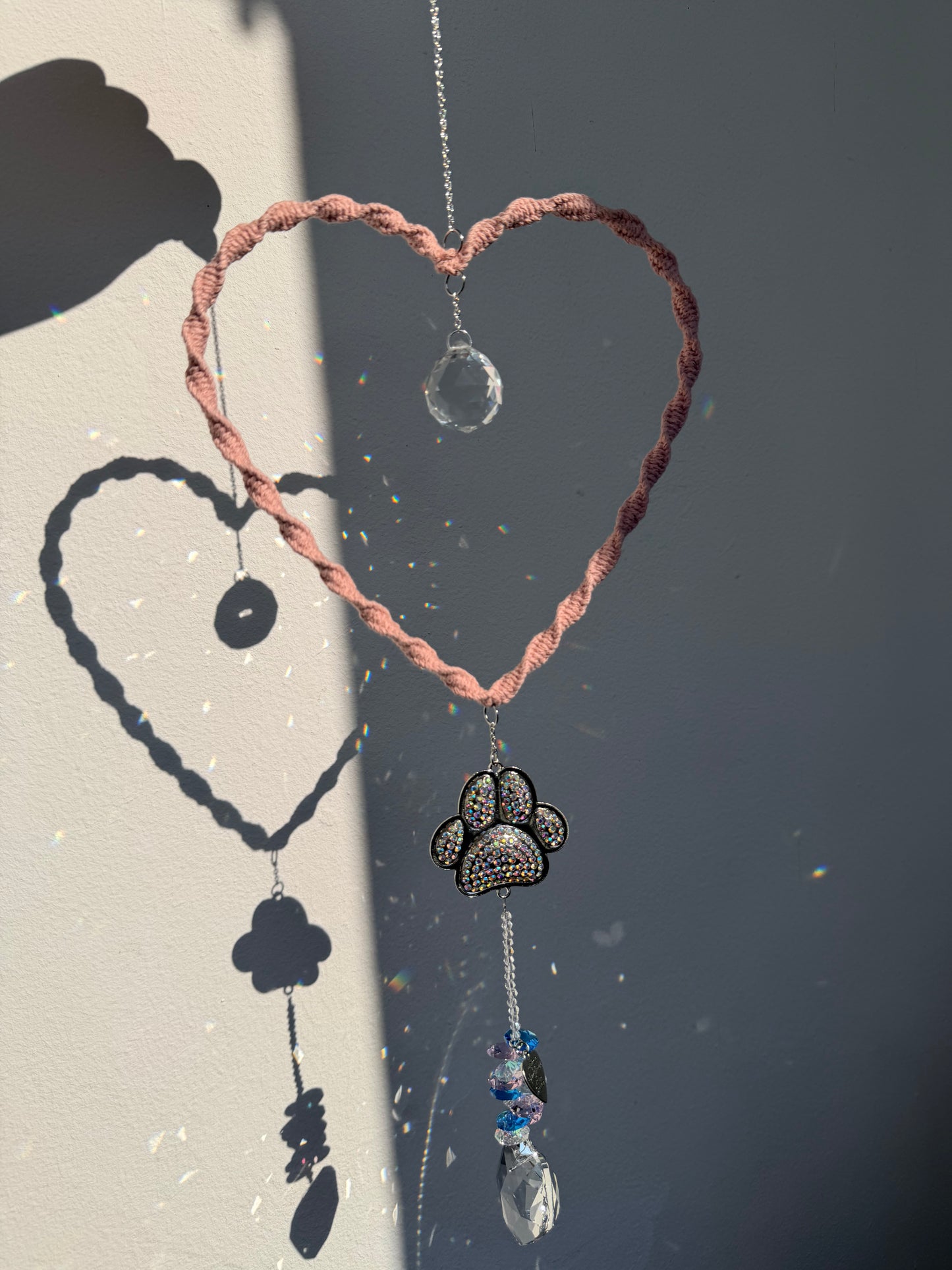 Sofortkauf Herz Pfote Rosa Silber | Suncatcher Makramee