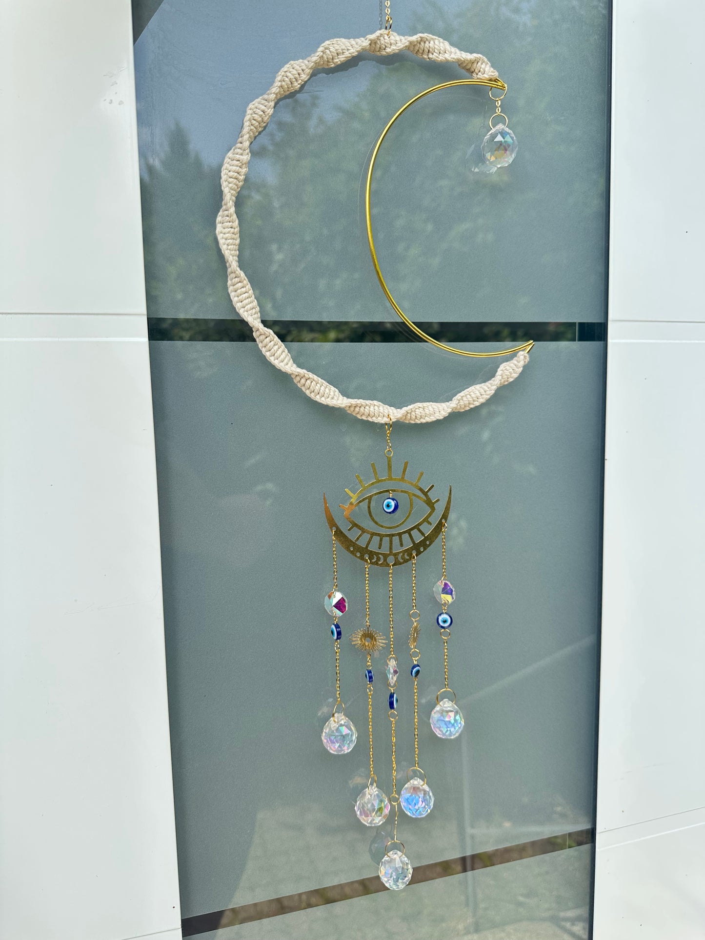 🧿 Sofortkauf Mond Beige GOLD Sonnenfänger | Sonnencatcher Makramee