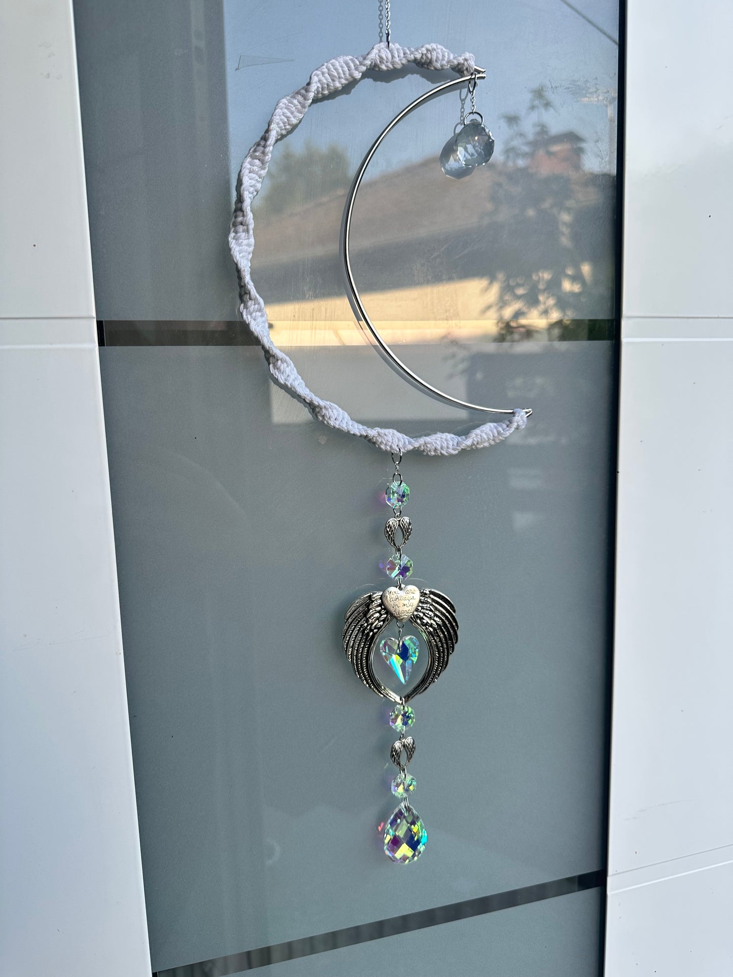 Sofortkauf Mond Weiß Glitzer Silber Sonnenfänger | Sonnencatcher Makramee