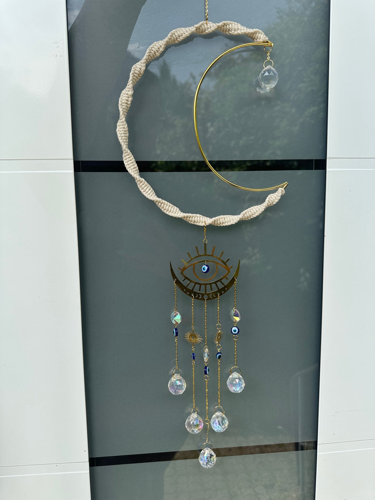 🧿 Sofortkauf Mond Beige GOLD Sonnenfänger | Sonnencatcher Makramee