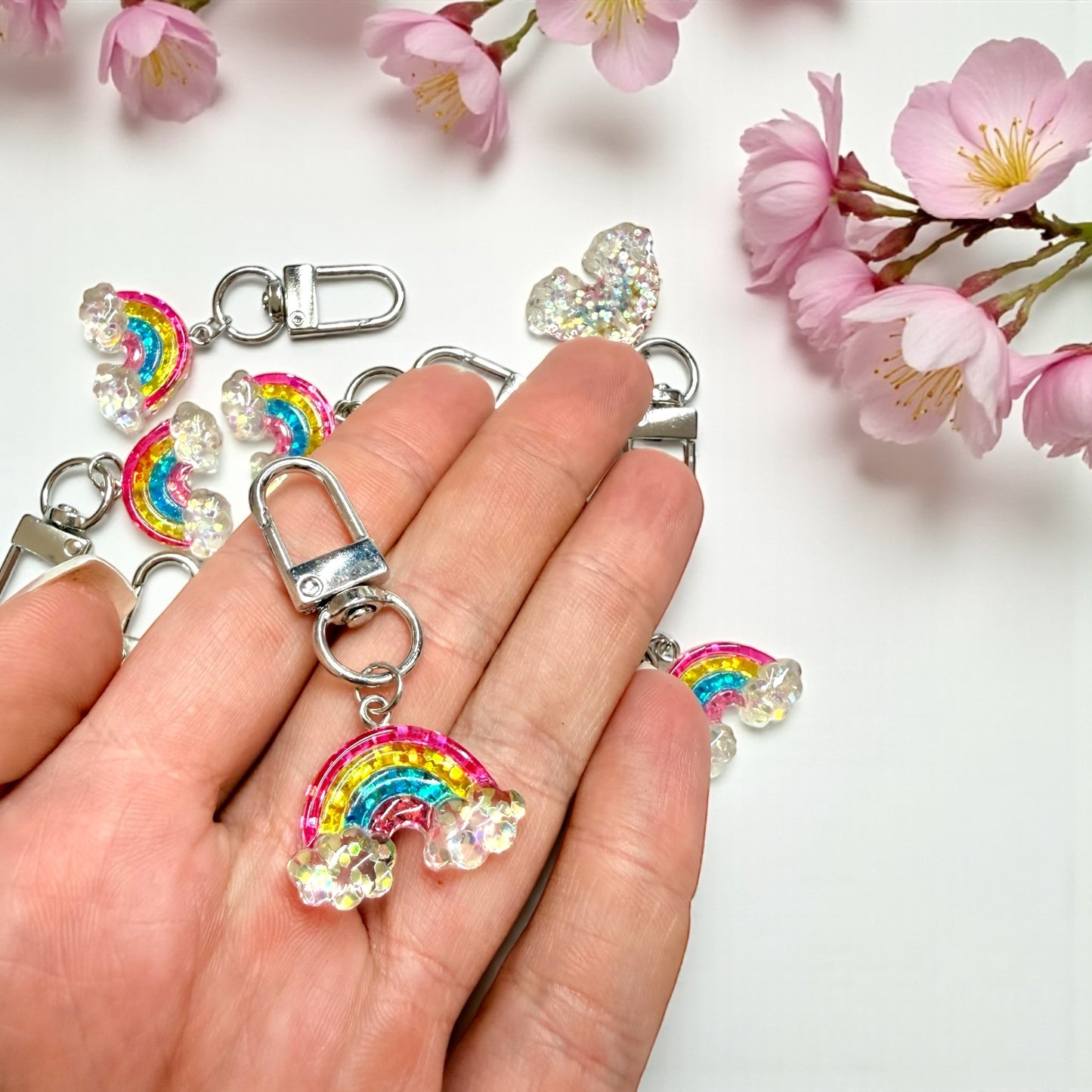 Regenbogen GLITZER Anhänger Silber