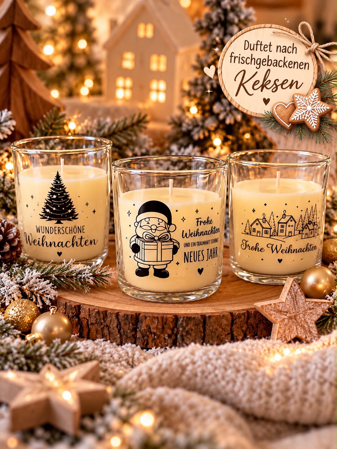 Sofortkauf Weihnachts-Duftkerzen im Glas – 3 verschiedene Motive / Kekse