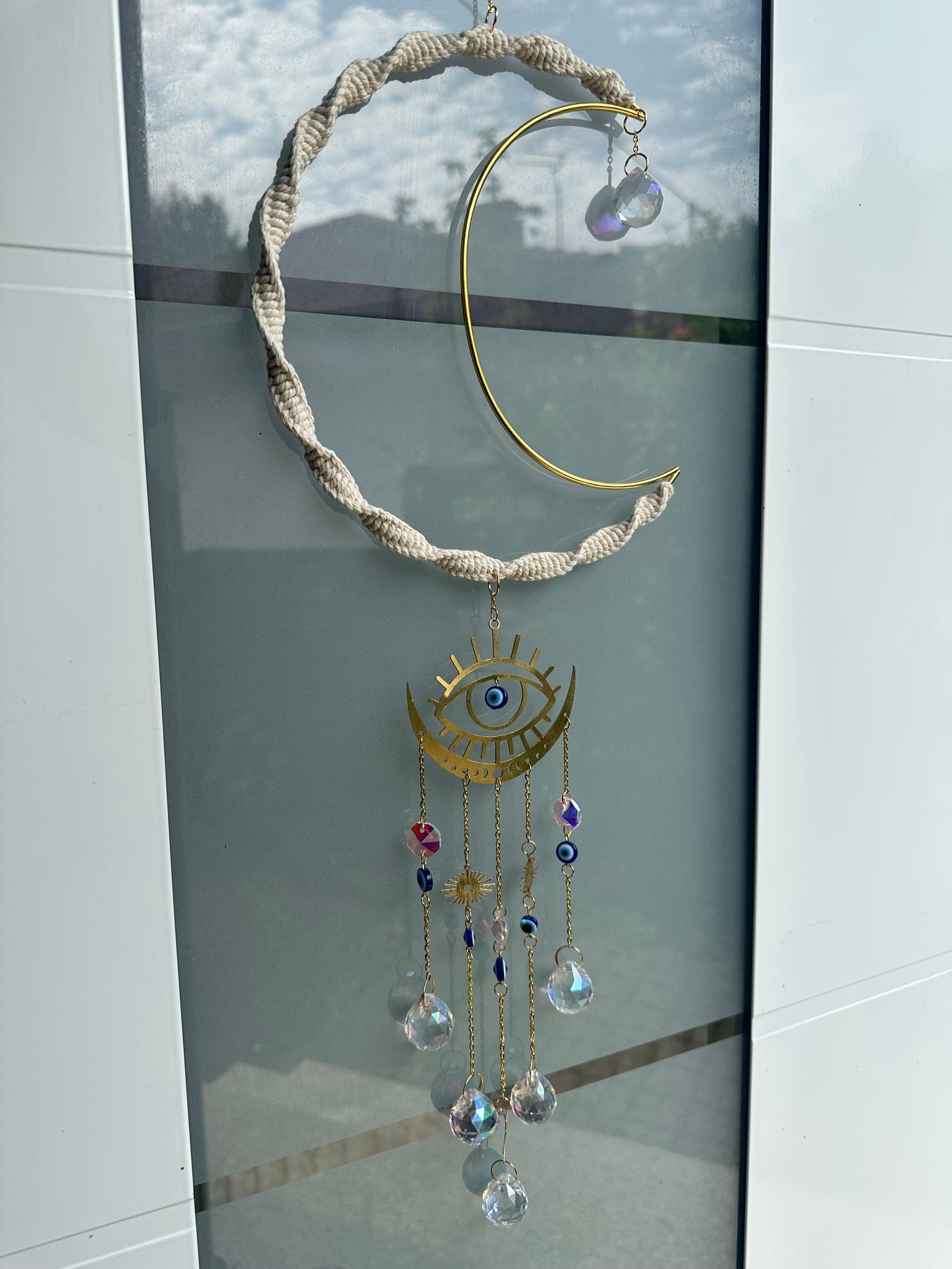 🧿 Sofortkauf Mond Beige GOLD Sonnenfänger | Sonnencatcher Makramee
