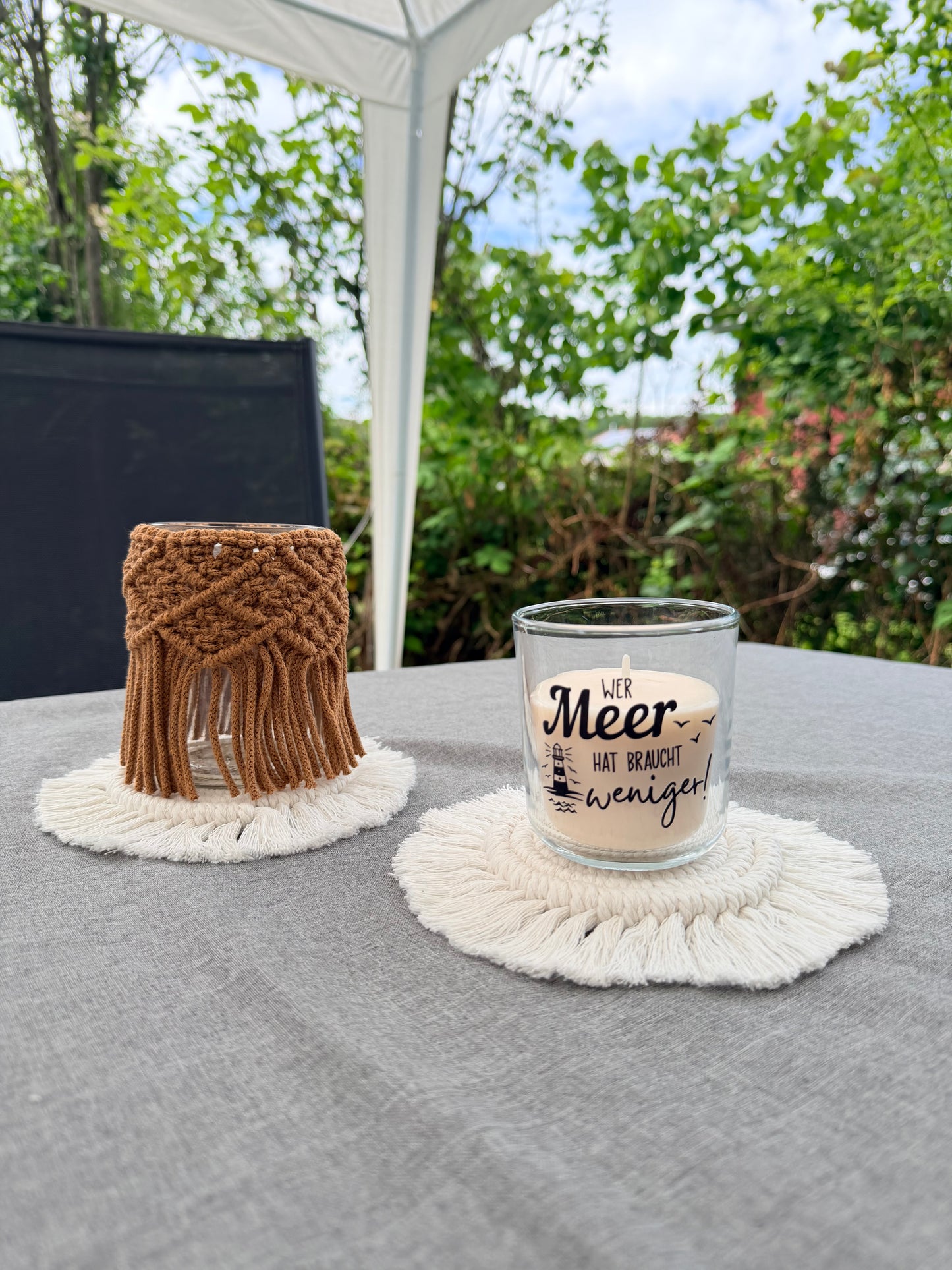 Untersetzer Makramee Weiß / Beige | Wohn - Accessoires | Camping | Kordel & Makramee | Boho Deko