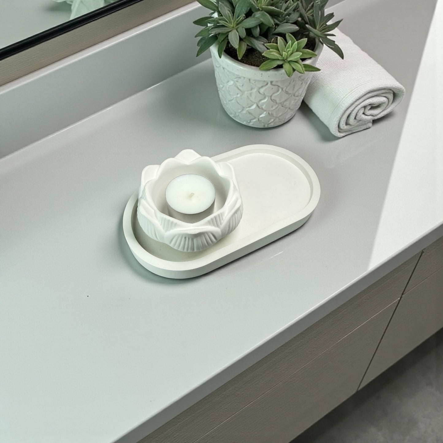 Tablett mit LOTUSBLUME Teelichthalter - Set & Einzeln