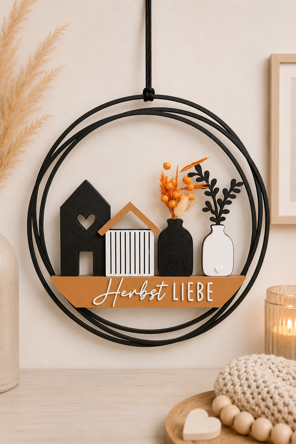 Herbst Liebe / Herbst Zauber | Herzlich Willkommen - Moderner Dekokranz mit Trockenblumen | Türkranz - Farbe frei wählbar