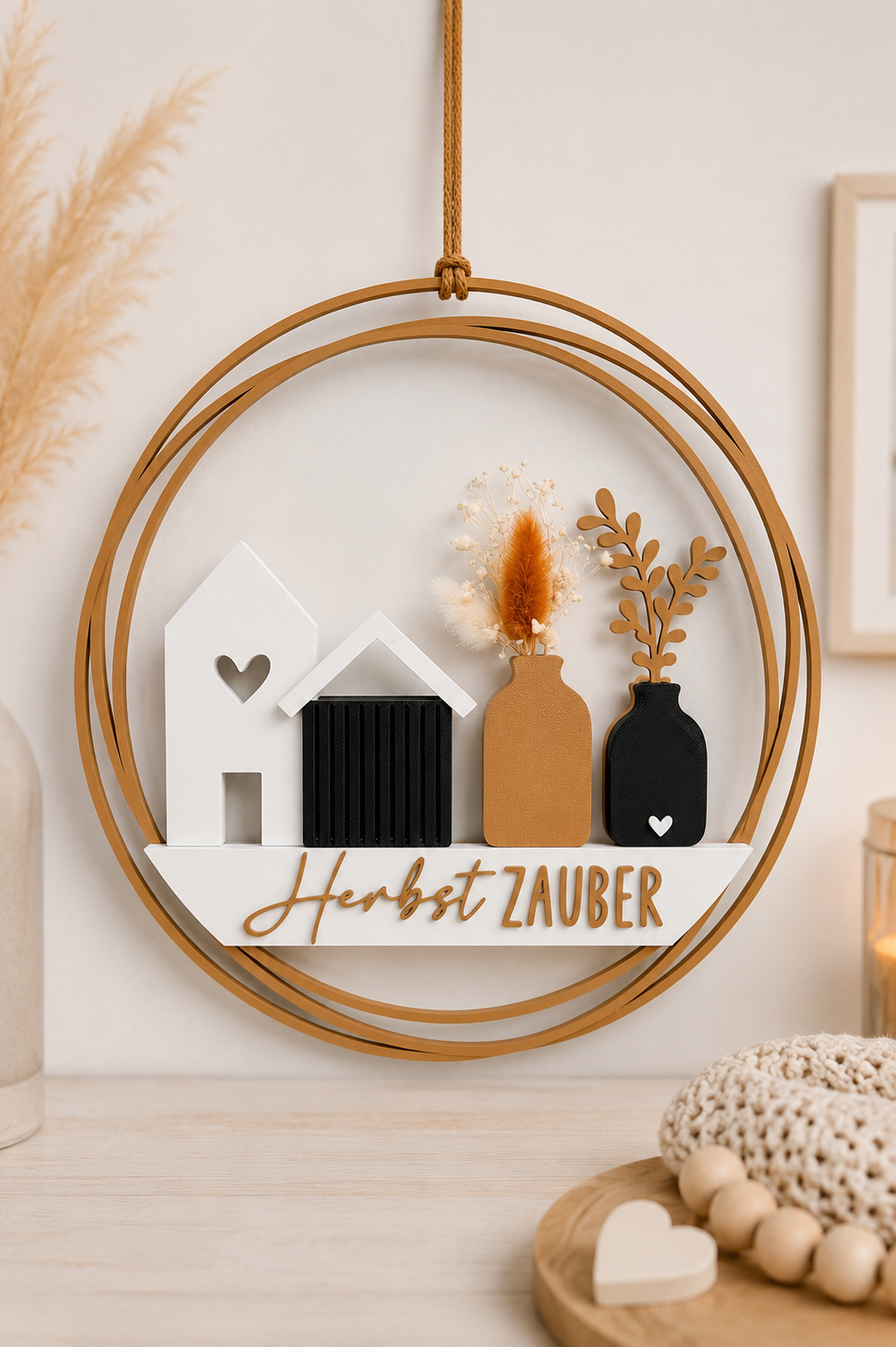 Herbst Liebe / Herbst Zauber | Moderner Dekokranz mit Trockenblumen | hochwertig gefertigt aus PLA |Türkranz