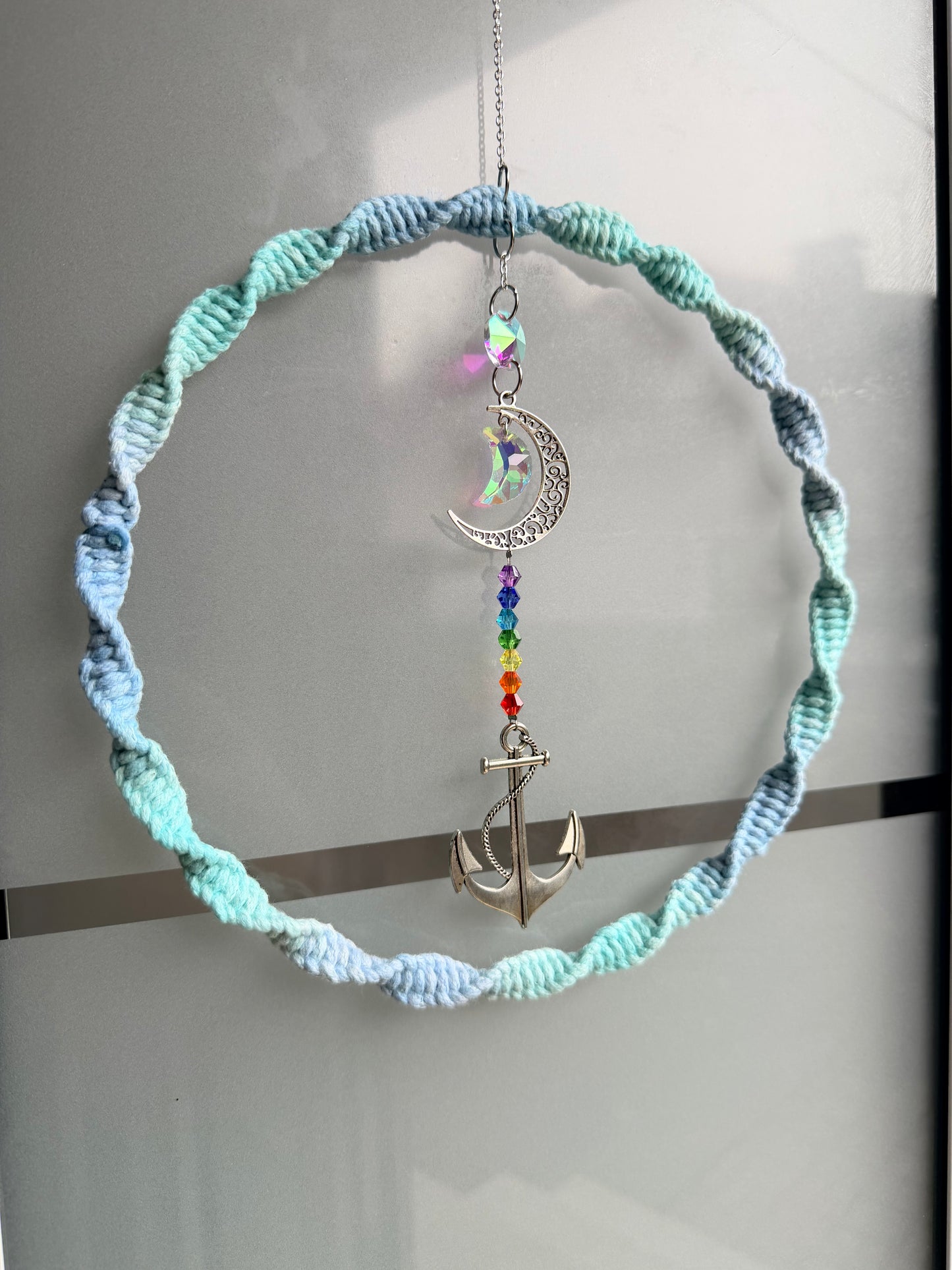 Sofortkauf Silber Großer Ring Blau Anker Sonnenfänger | Sonnencatcher Makramee