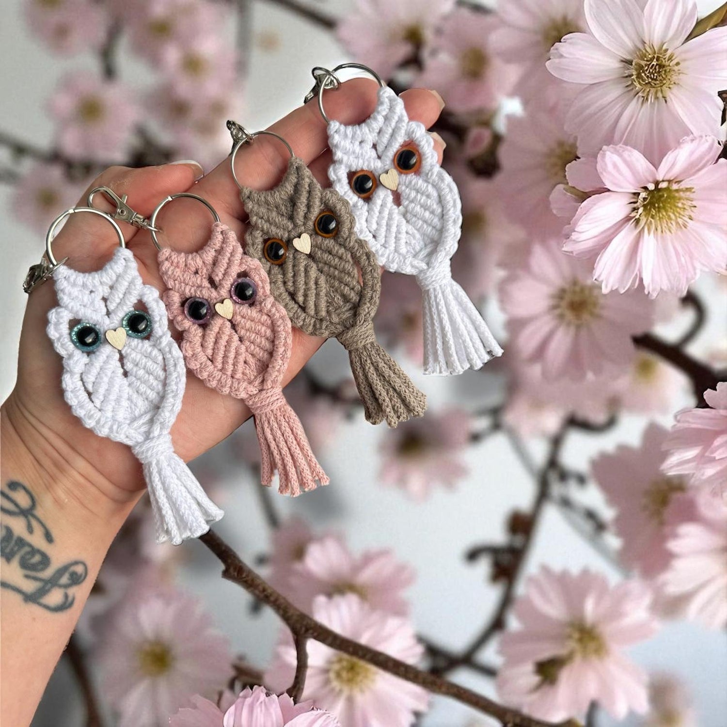 MAKRAMEE- TIER / MOTIV Schlüsselanhänger | Rückspiegel Anhänger