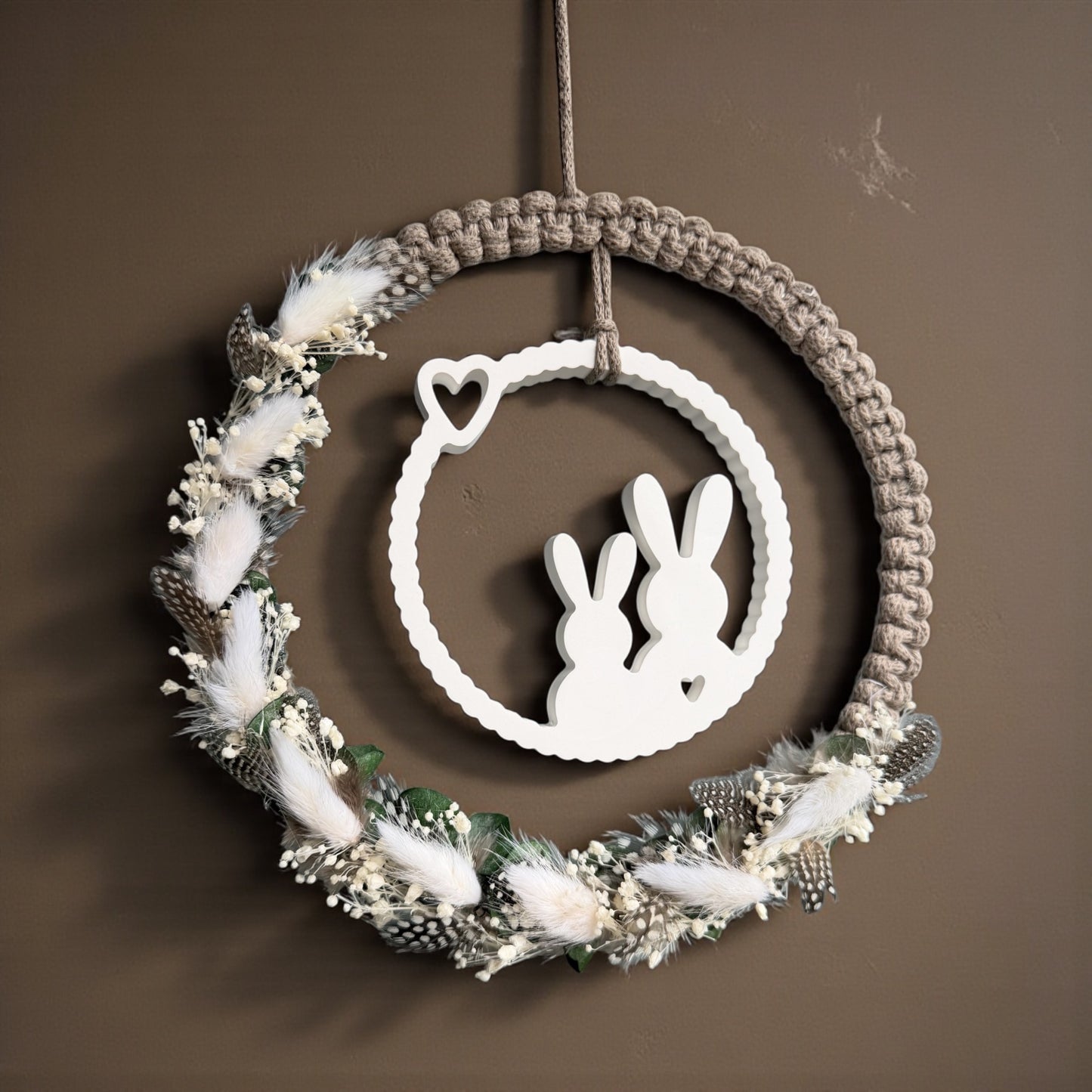 Frohe Ostern Trockenblumen - Ring Wandbehang Makramee