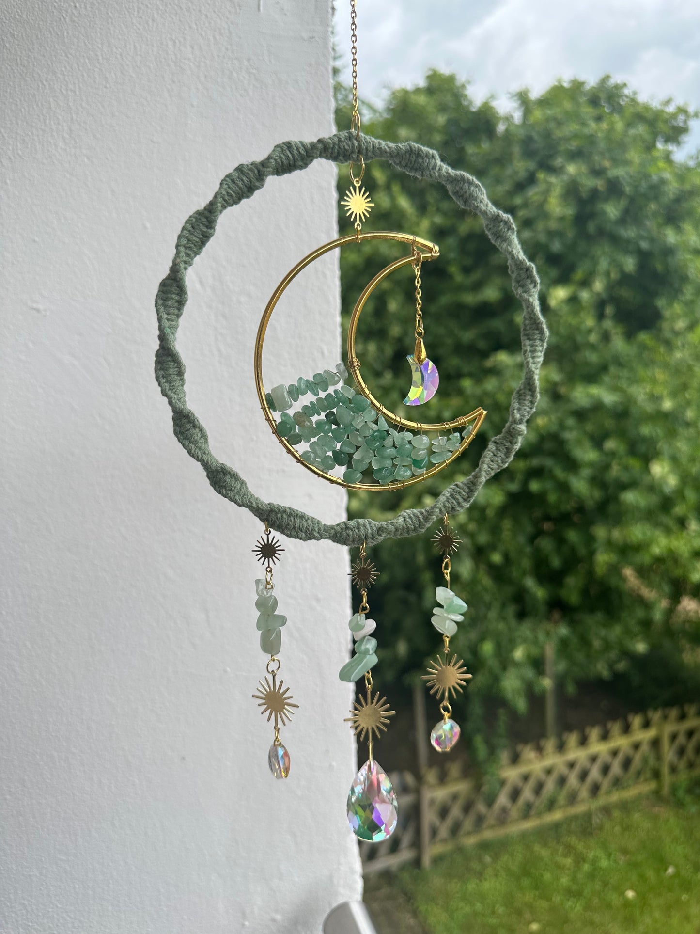 Sofortkauf Ring Mond Steine GOLD Sonnenfänger | Sonnencatcher Makramee