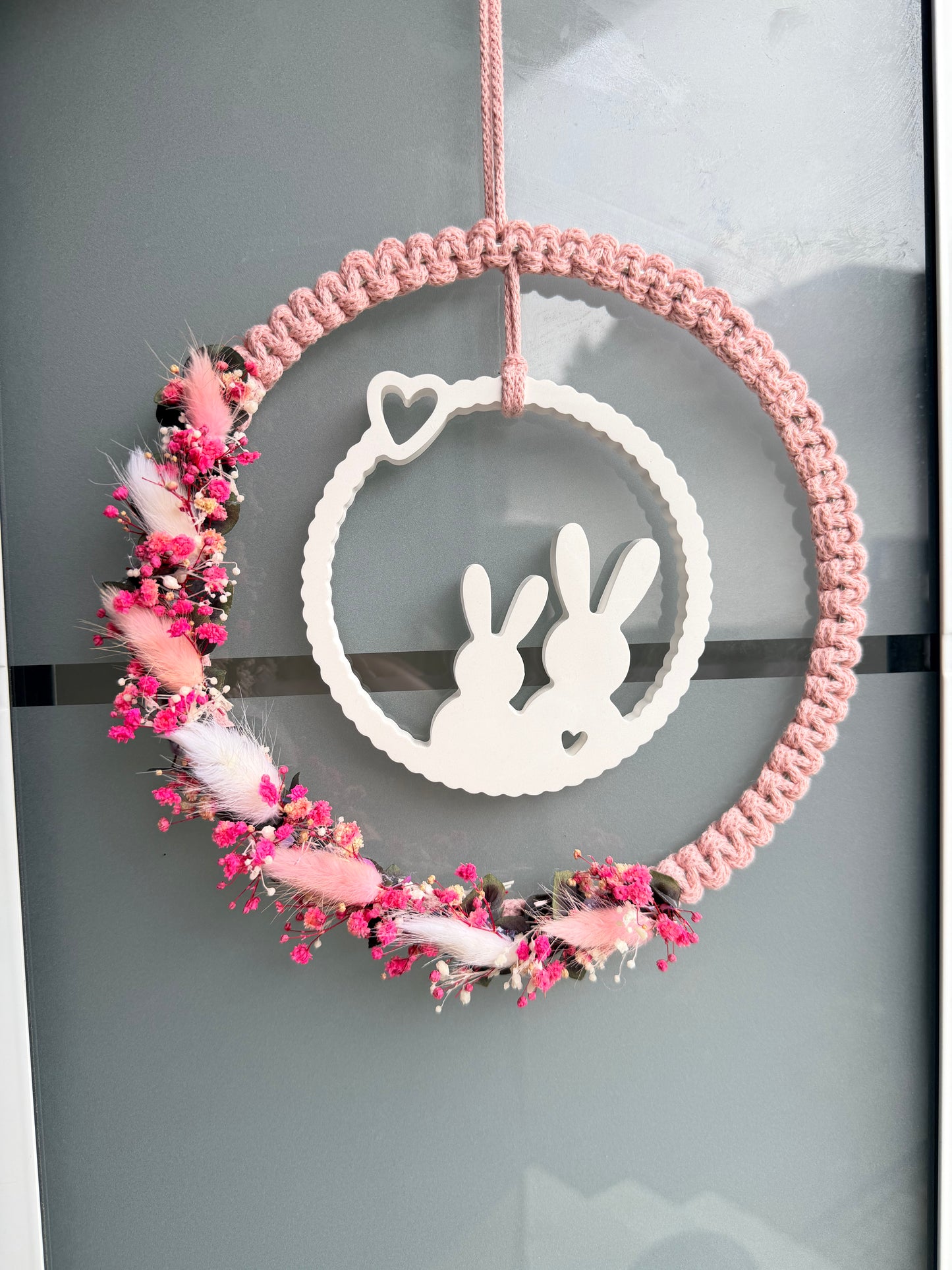 Frohe Ostern Trockenblumen - Ring Wandbehang Makramee