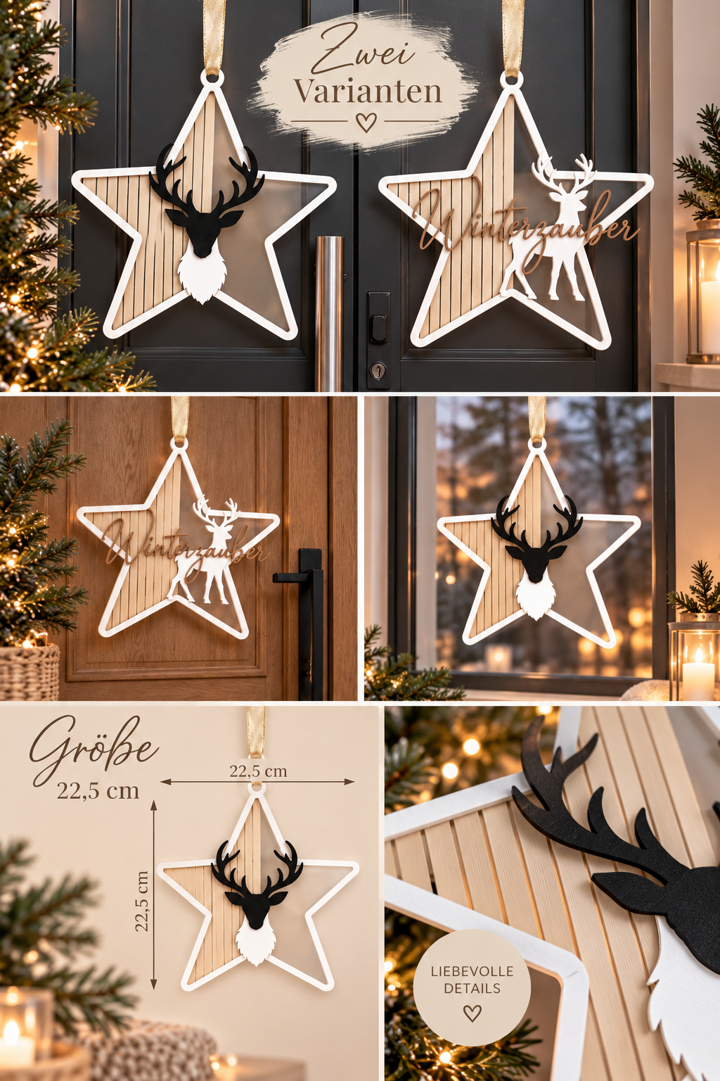 Sternenkranz Weihnachten | Winterzauber & Hirsch | Weihnachtsdeko zum Aufhängen | 3D Druck | Farben frei wählbar