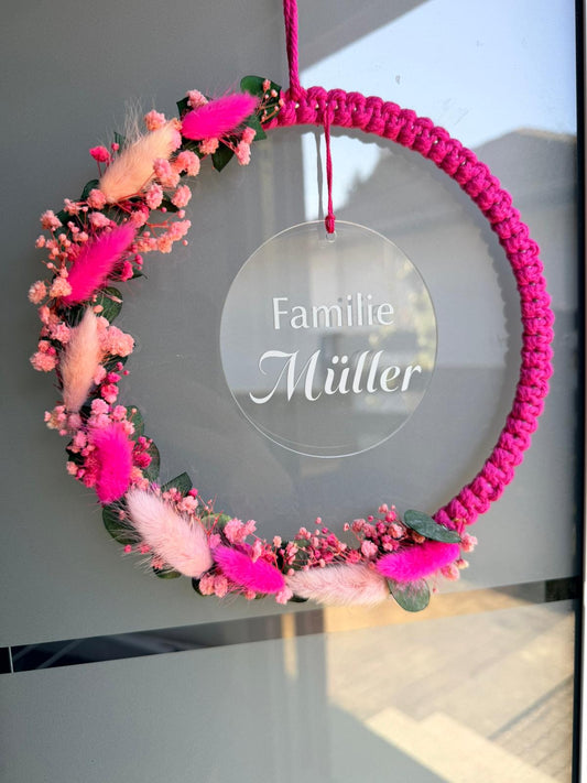 Trockenblumenkranz - Ring / Herz / Stern Wandbehang Makramee - Personalisiert | Hochzeit | Türkranz