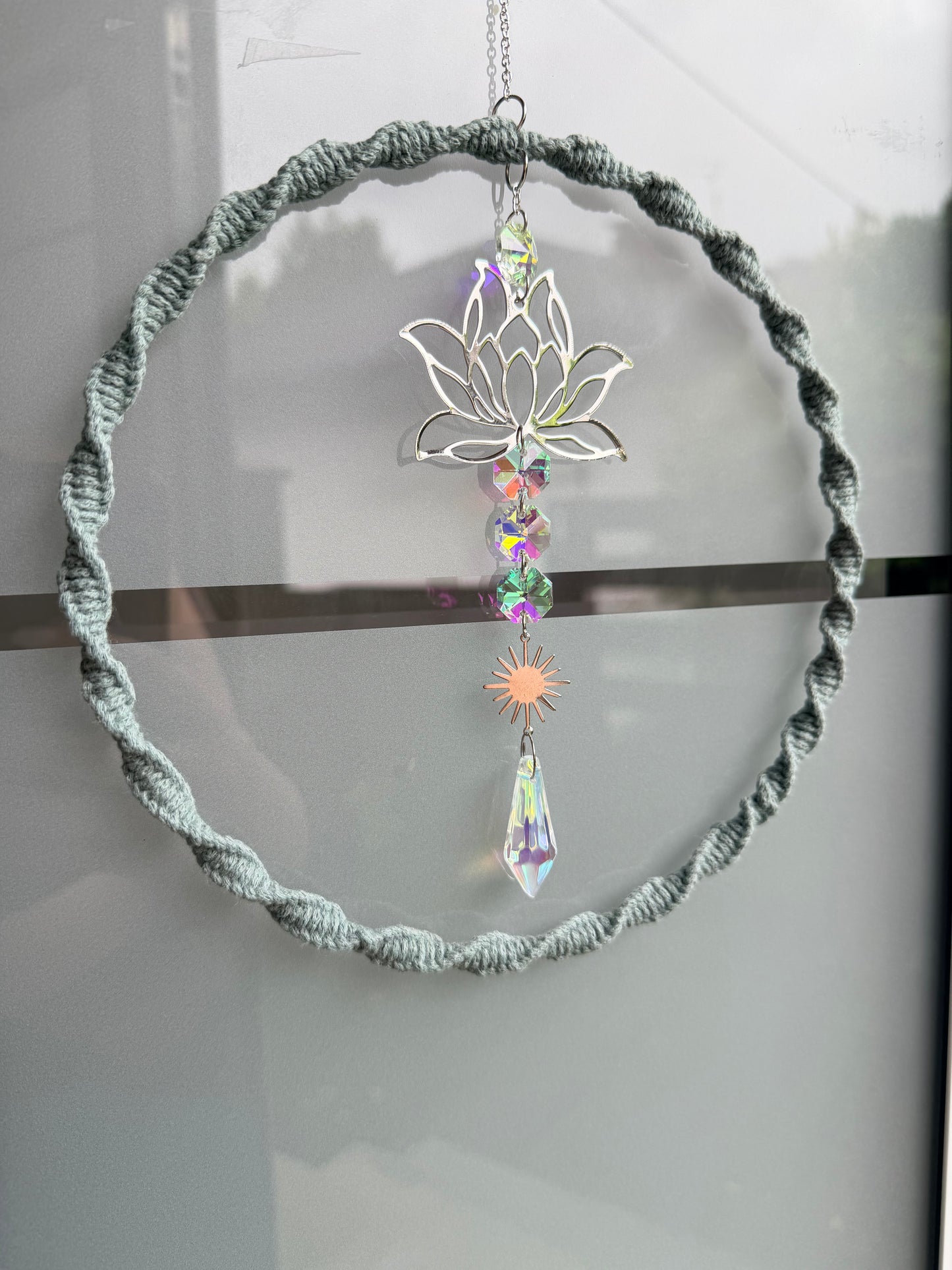 Sofortkauf Silber Lotus | Großer Ring Salbei | Sonnenfänger | Sonnencatcher Makramee