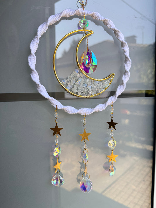 Sofortkauf Ring Mond Weiß Steine GOLD Sonnenfänger | Sonnencatcher Makramee