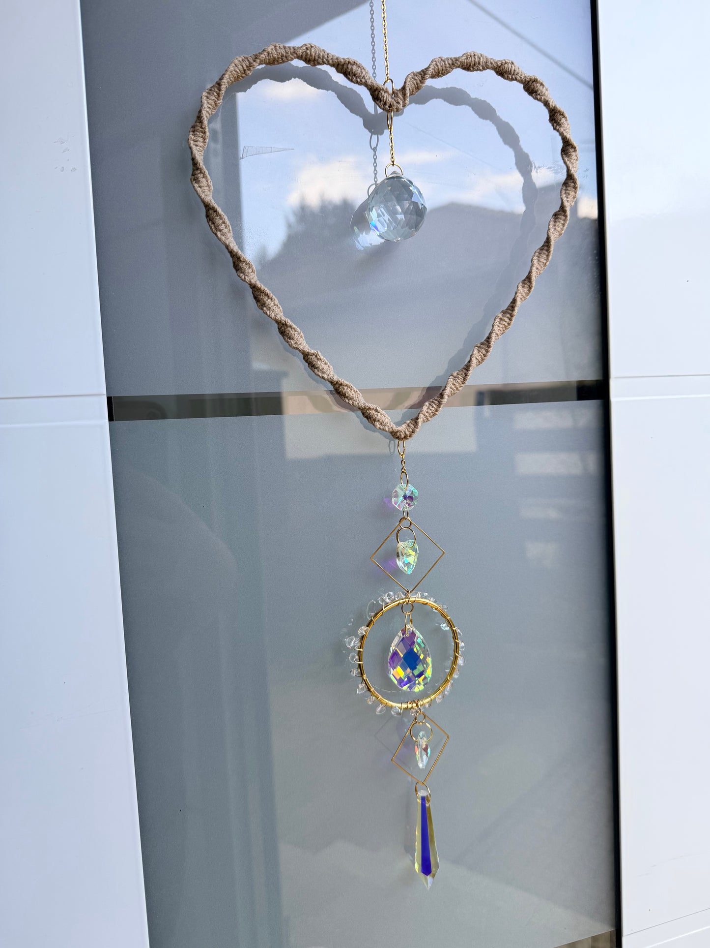 Sofortkauf Herz Beige/Sand - Steine |Gold Suncatcher Makramee