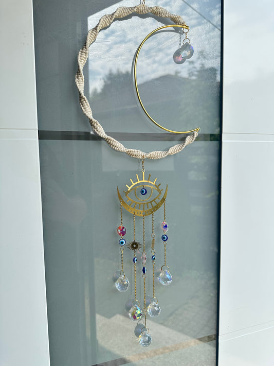 🧿 Sofortkauf Mond Beige GOLD Sonnenfänger | Sonnencatcher Makramee