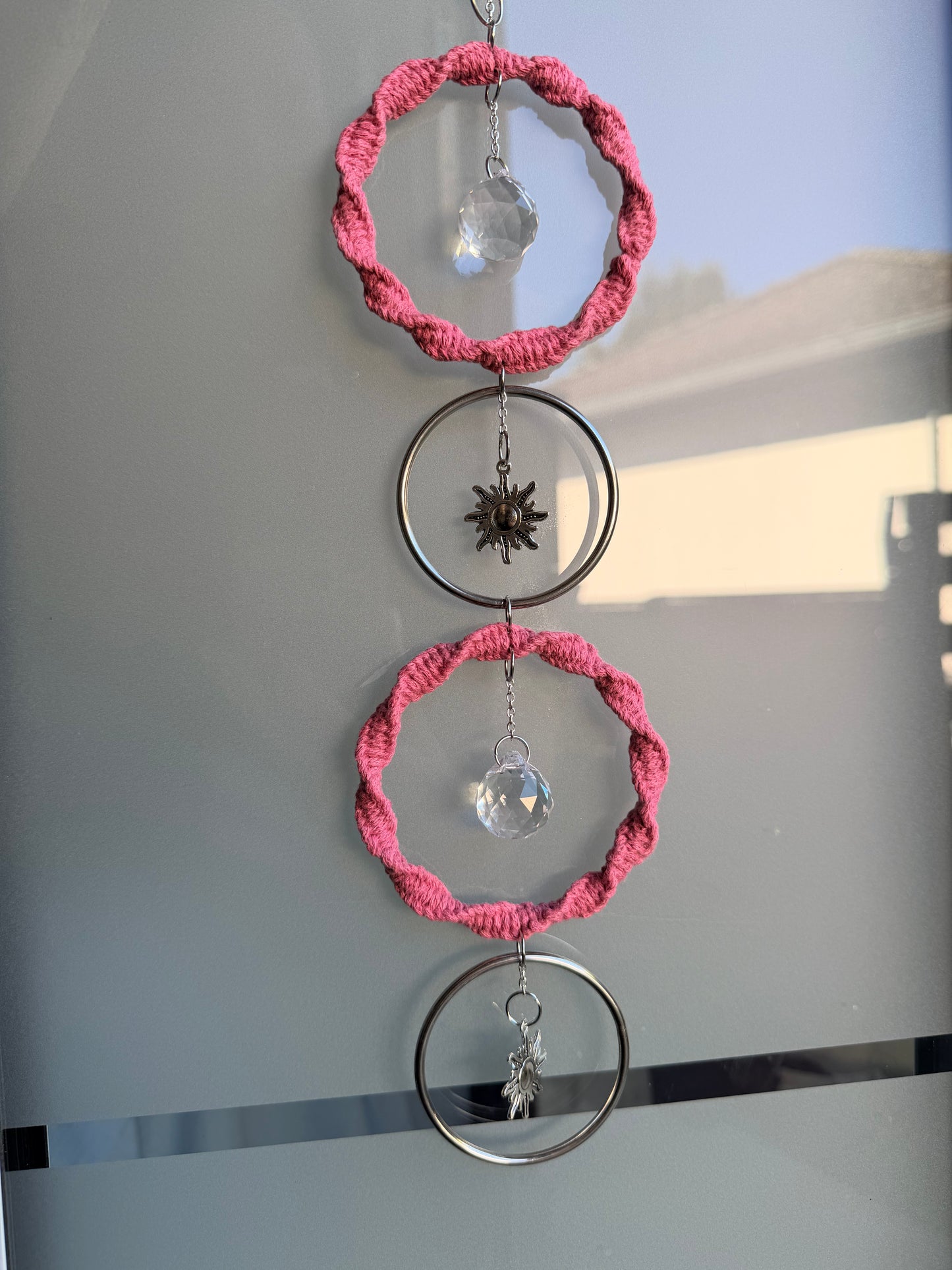 Sofortkauf Altrosa - Silber Sonnenspiel Ringe | Sonnencatcher Makramee