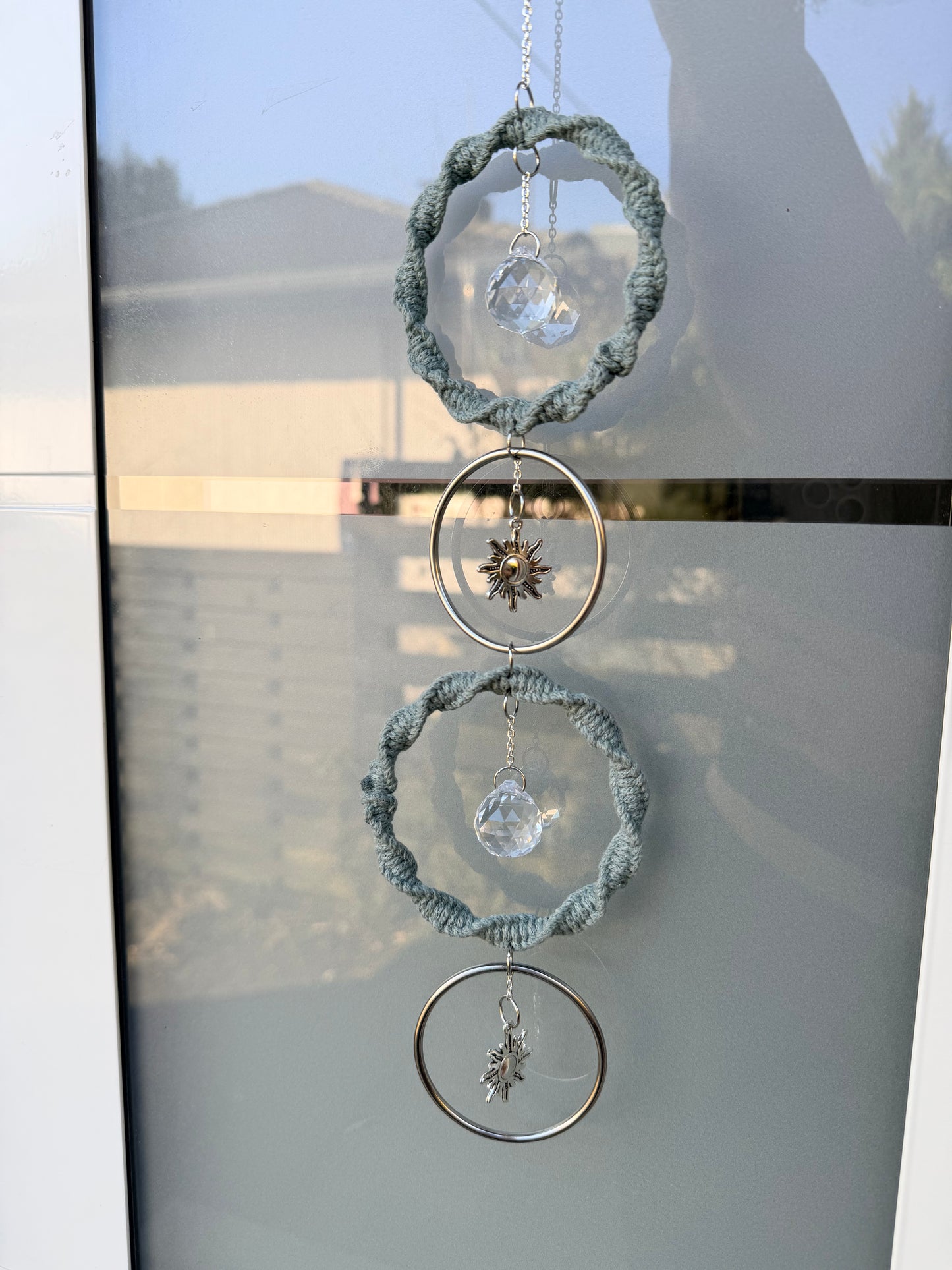 Sofortkauf Grün - Salbei - Silber Sonnenspiel Ringe | Sonnencatcher Makramee