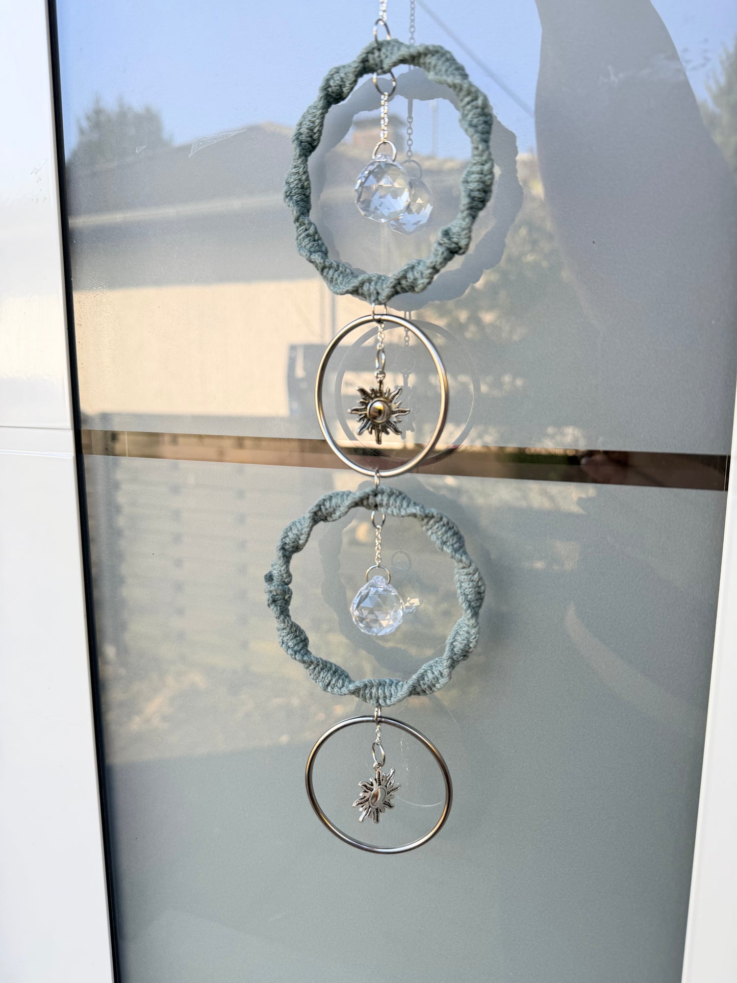 Sofortkauf Grün - Salbei - Silber Sonnenspiel Ringe | Sonnencatcher Makramee