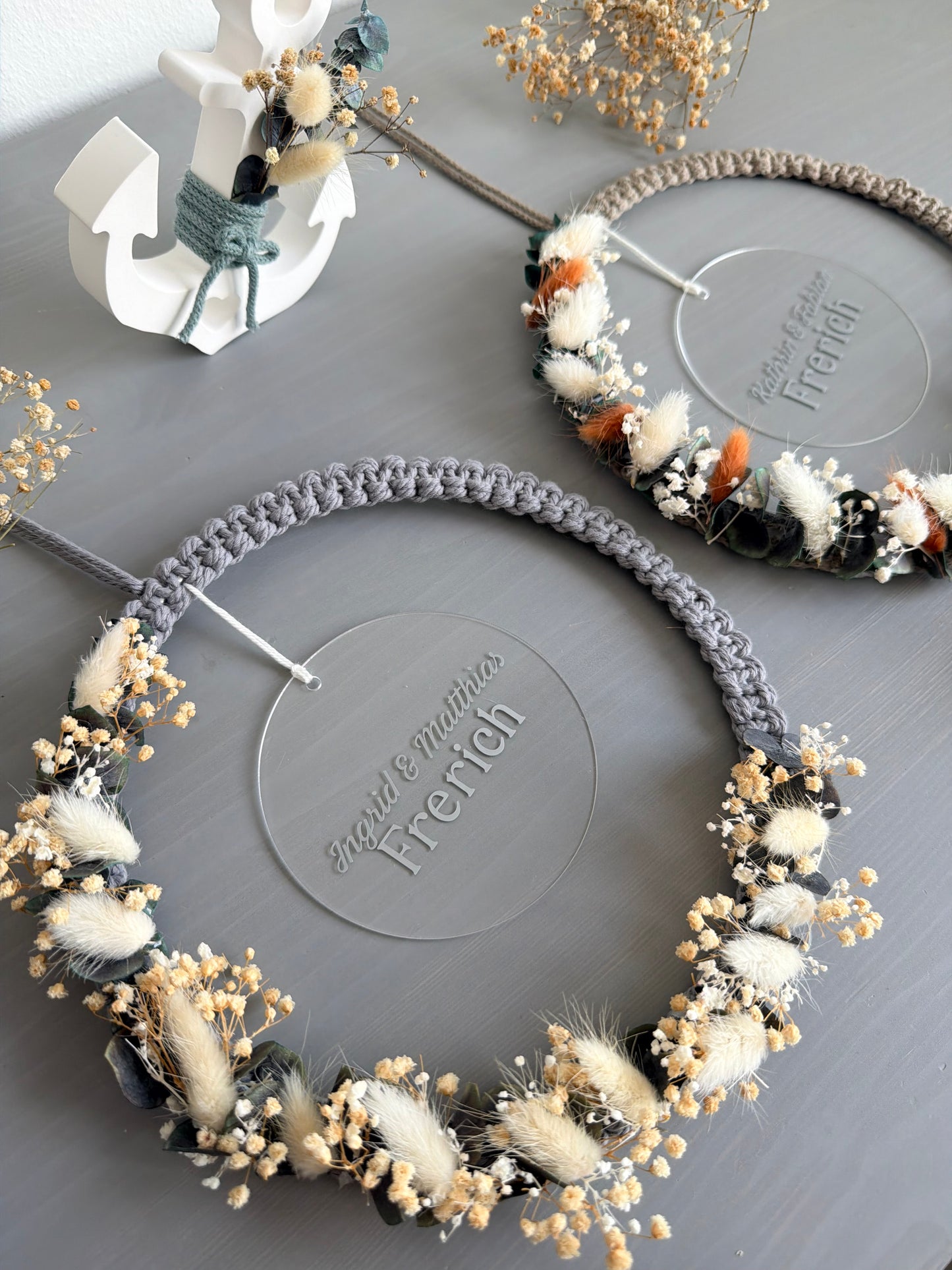 Trockenblumen - Ring / Herz / Stern Wandbehang Makramee - Personalisiert