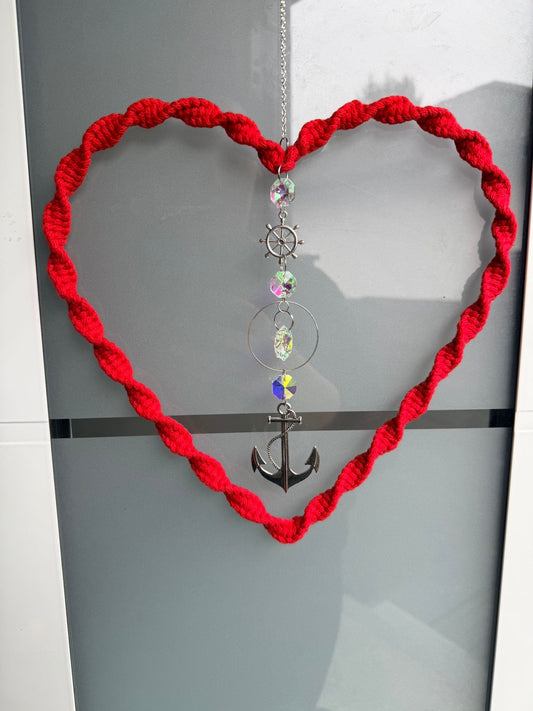 Sofortkauf Sonnenspiel HERZ rot Anker | Silber Suncatcher Makramee