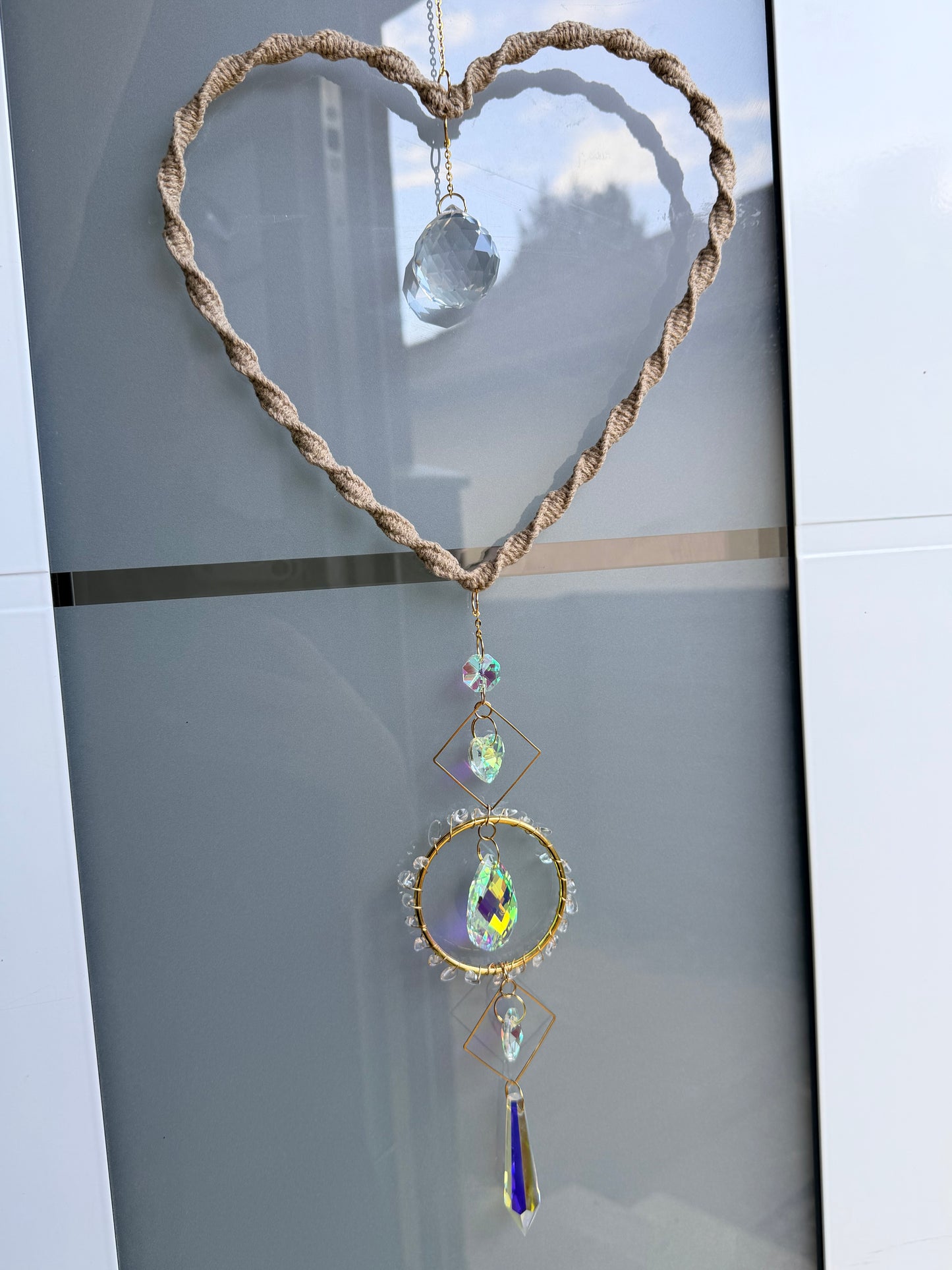 Sofortkauf Herz Beige/Sand - Steine |Gold Suncatcher Makramee