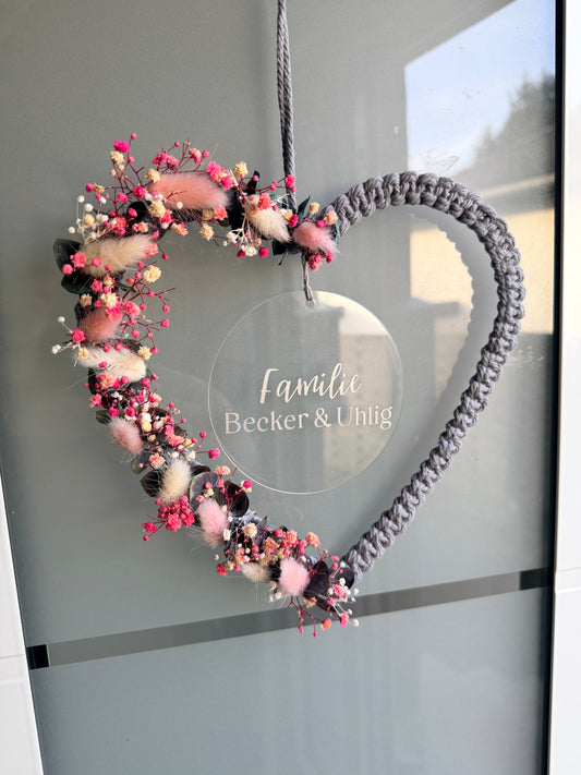 Trockenblumenkranz - Ring / Herz / Stern Wandbehang Makramee - Personalisiert | Türkranz