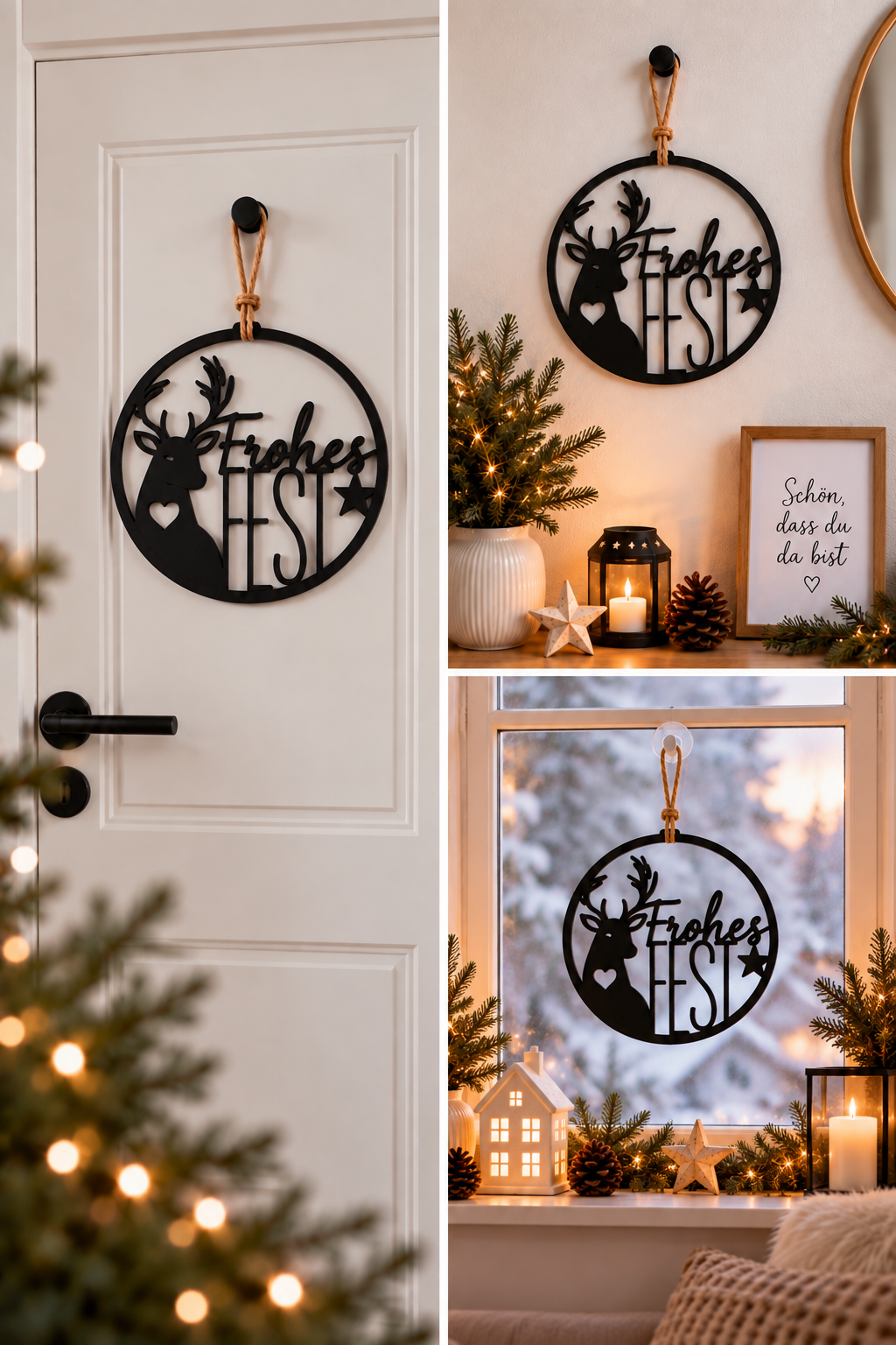 Weihnachtlicher Türkranz 21,5 cm | 3D-Druck Weihnachtsdeko | 5 Motive & Wunschfarbe | Tür- & Fensterdeko