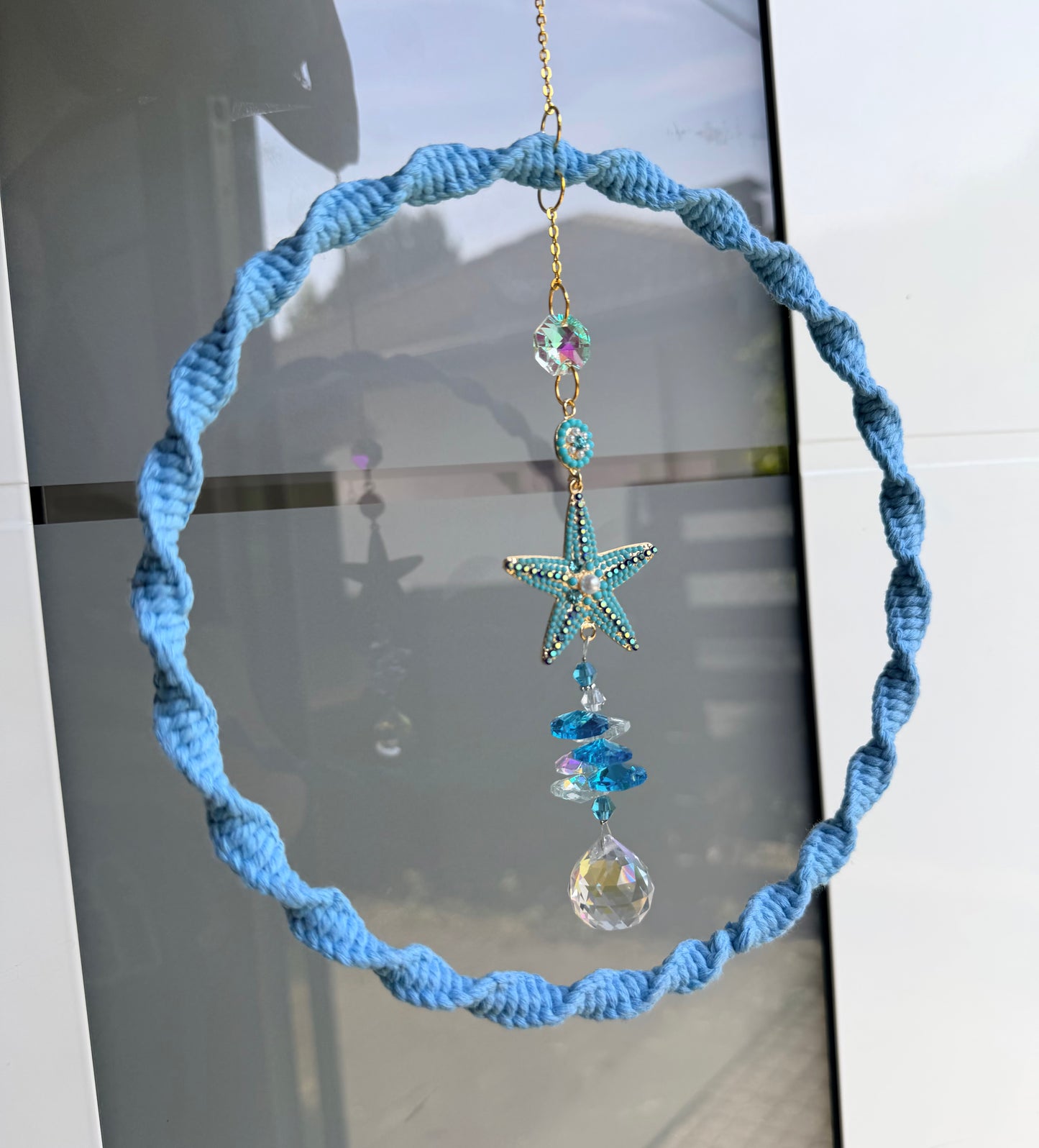Sofortkauf Seestern Sonnenfänger | Türkis Gold Großer Ring Blau | Sonnencatcher Makramee