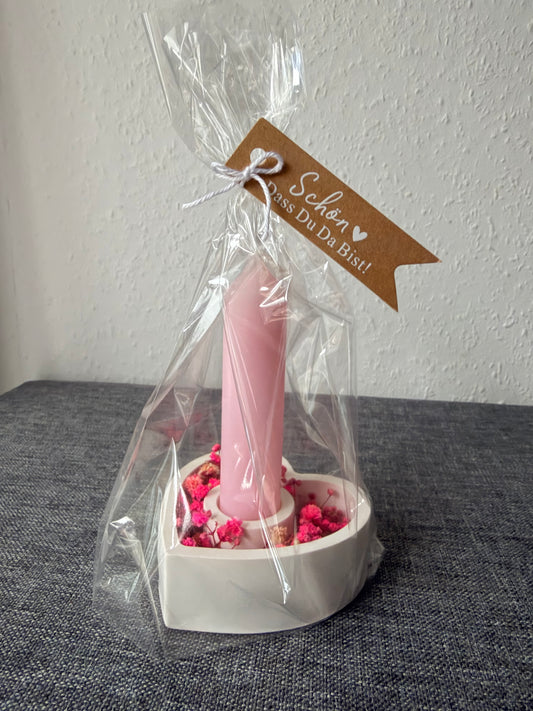 Geschenkset - Herzform Kerzenständer | Trockenblumen