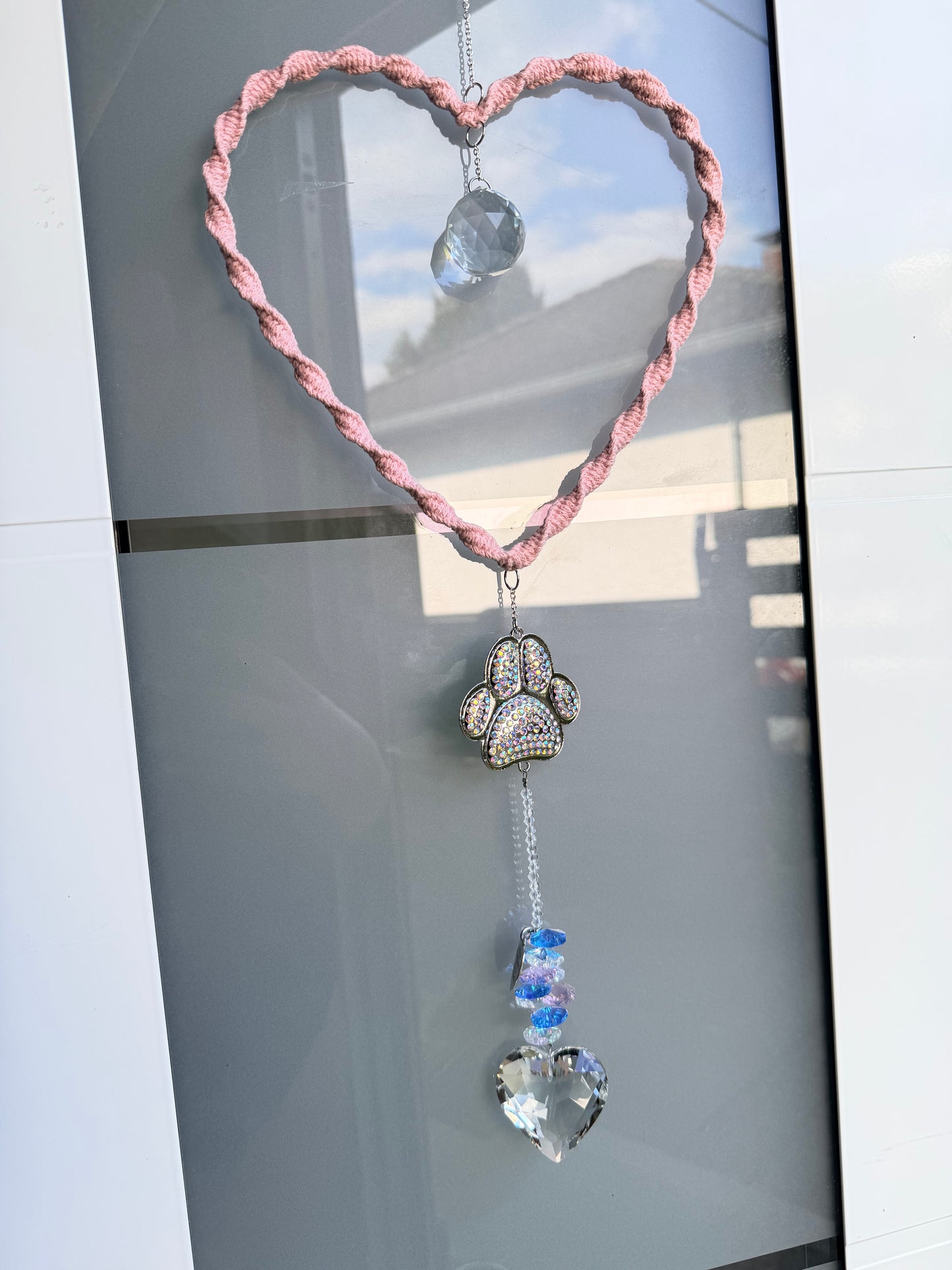 Sofortkauf Herz Pfote Rosa Silber | Suncatcher Makramee