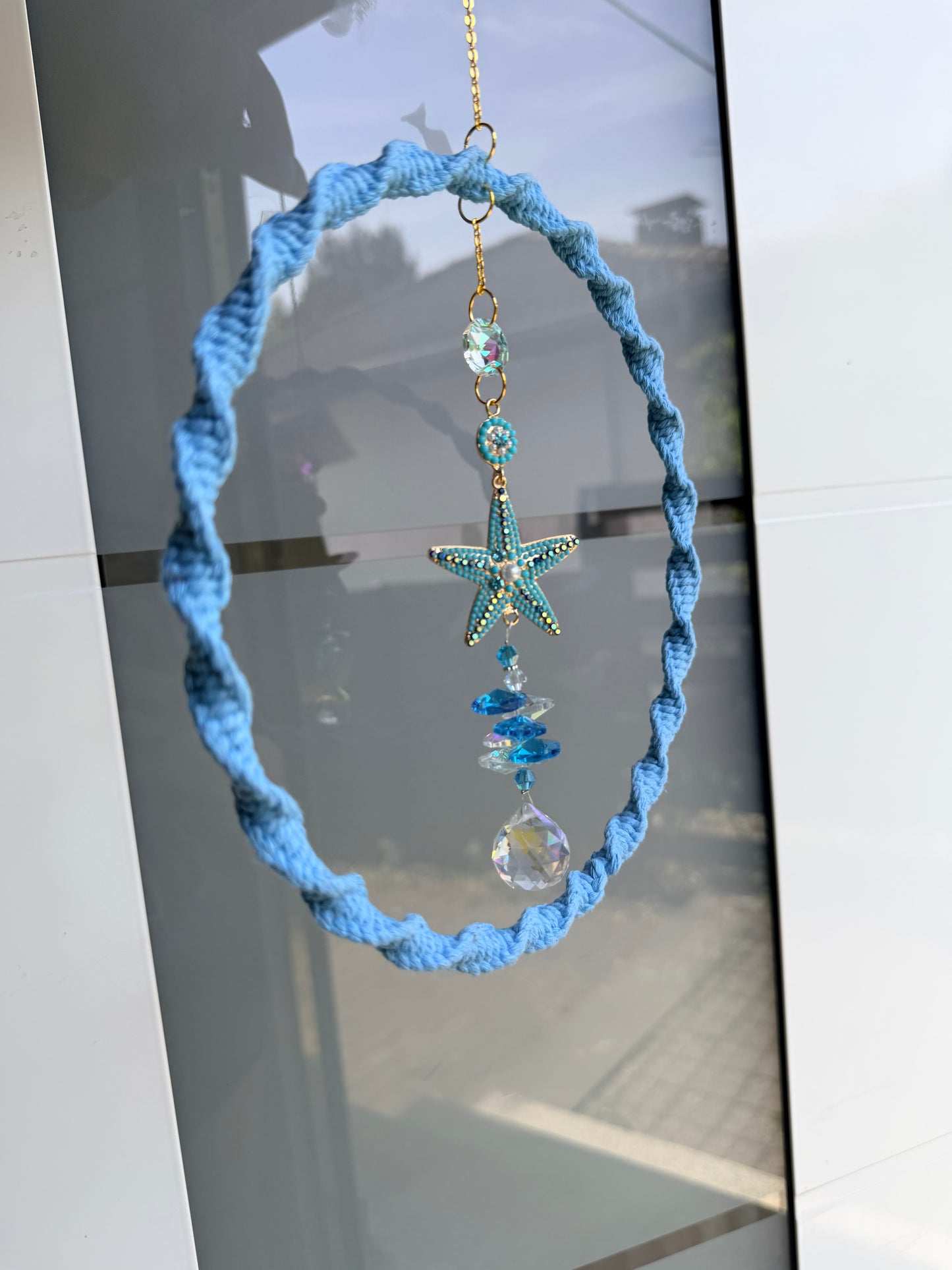 Sofortkauf Seestern Sonnenfänger | Türkis Gold Großer Ring Blau | Sonnencatcher Makramee