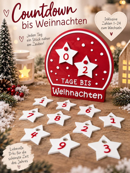 Weihnachts-Countdown mit Wechselzahlen | 3D-gedruckte Weihnachtsdeko | Farben frei wählbar