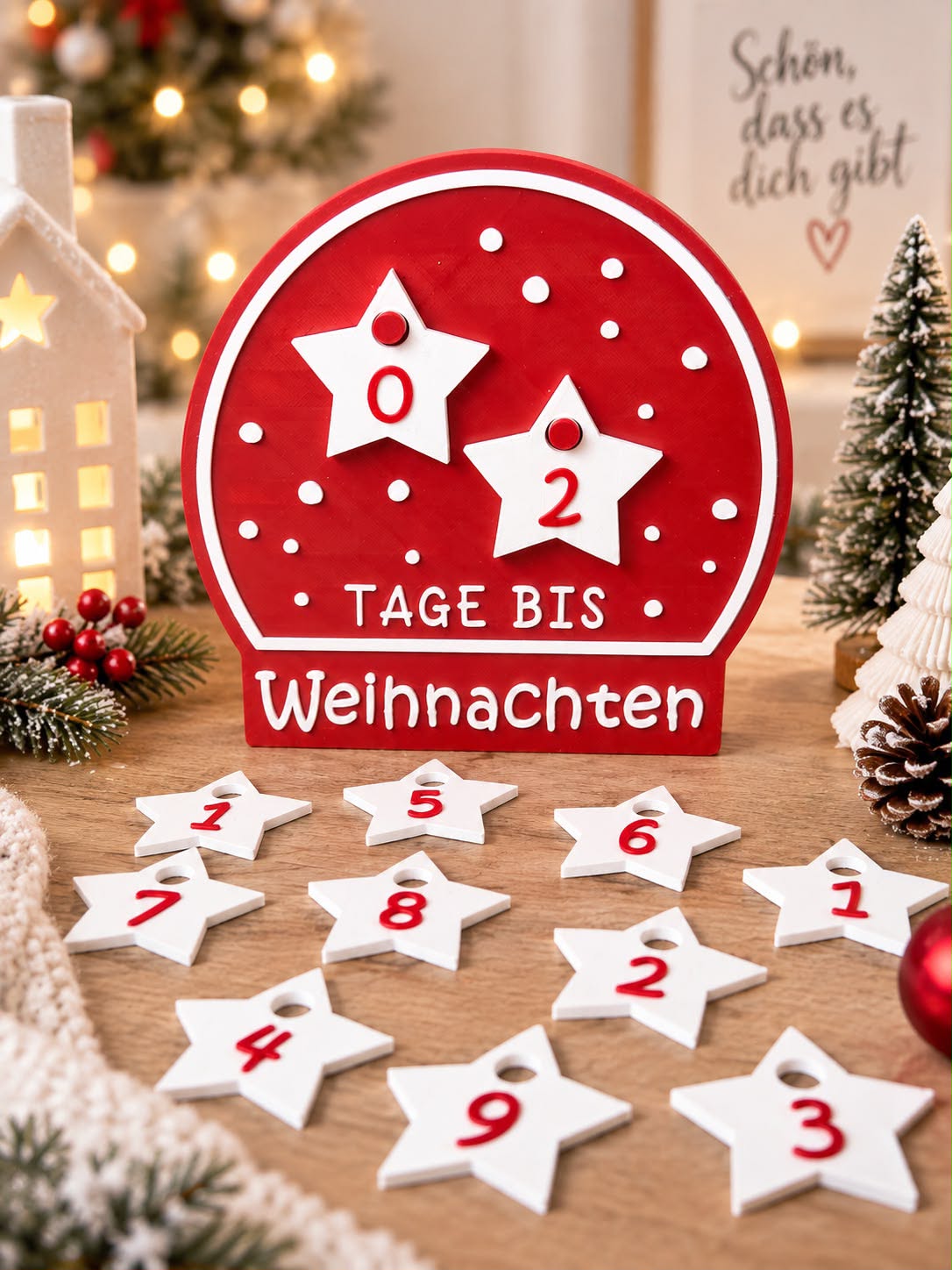 Weihnachts-Countdown mit Wechselzahlen | 3D-gedruckte Weihnachtsdeko | Farben frei wählbar