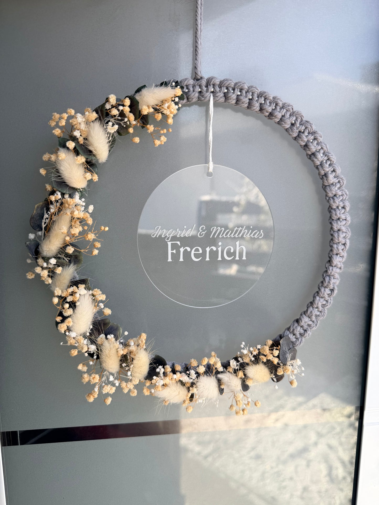 Trockenblumen - Ring / Herz / Stern Wandbehang Makramee - Personalisiert