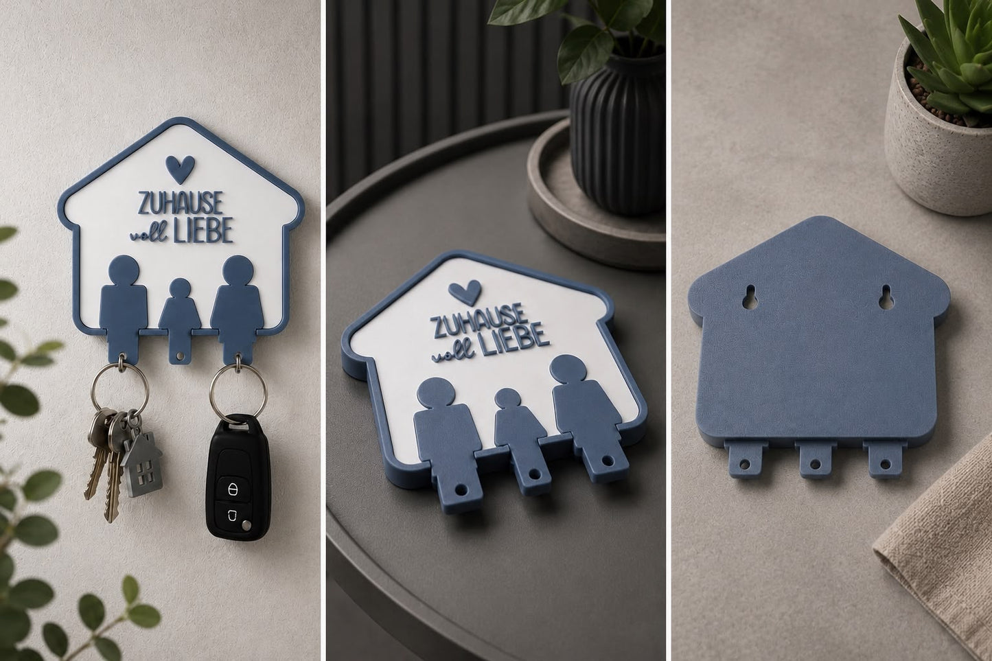 Schlüsselbrett „Zuhause voll Liebe“ |Schlüsselhalter für Paare & Familien | Wanddeko / Geschenk zum Einzug