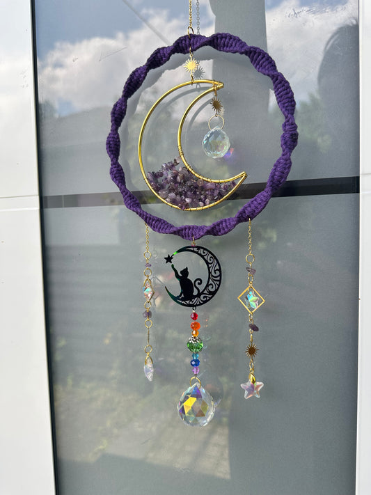 SA Ring Mond Steine Lila GOLD Katze Sonnenfänger