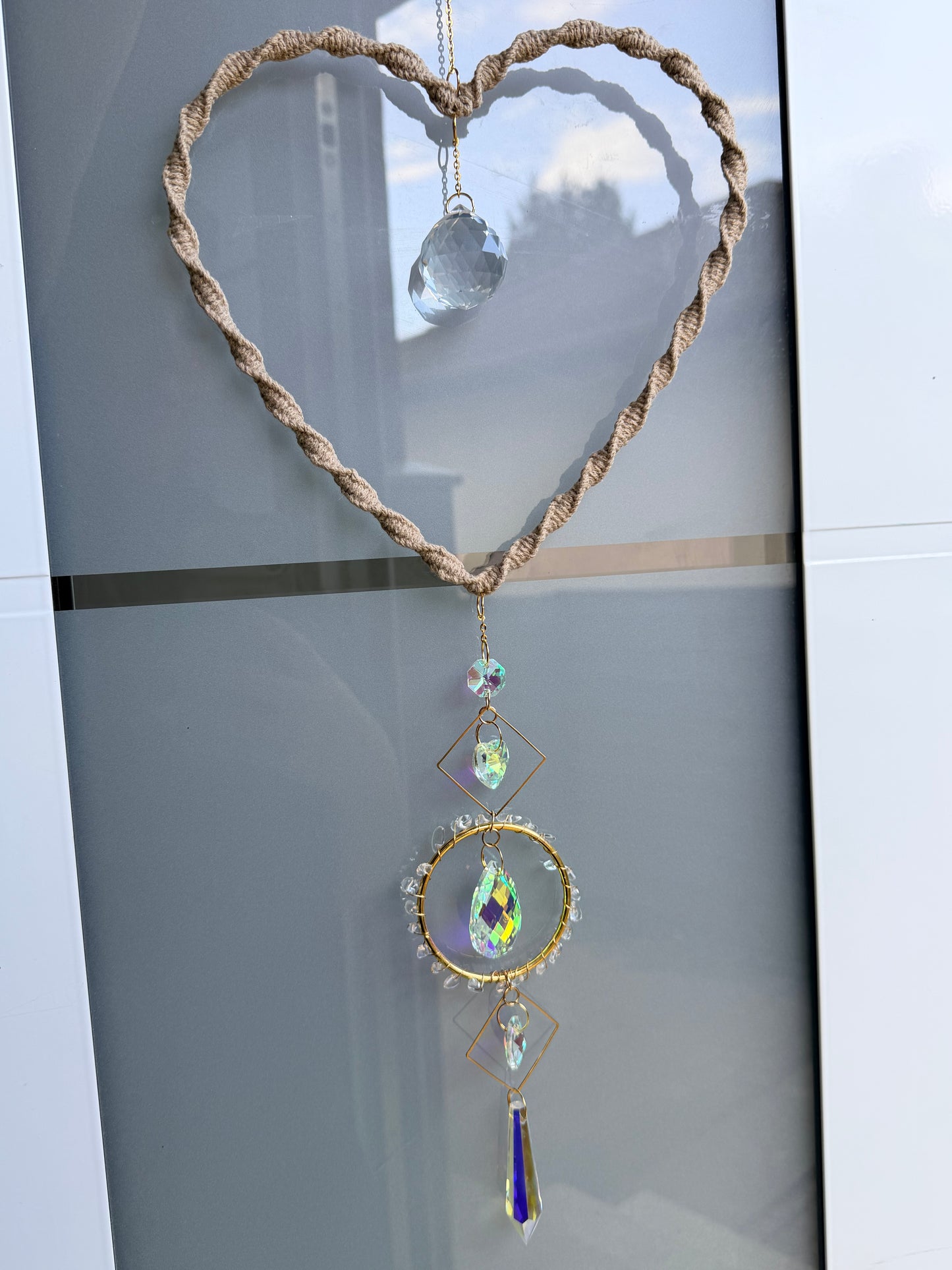 Sofortkauf Herz Beige/Sand - Steine |Gold Suncatcher Makramee