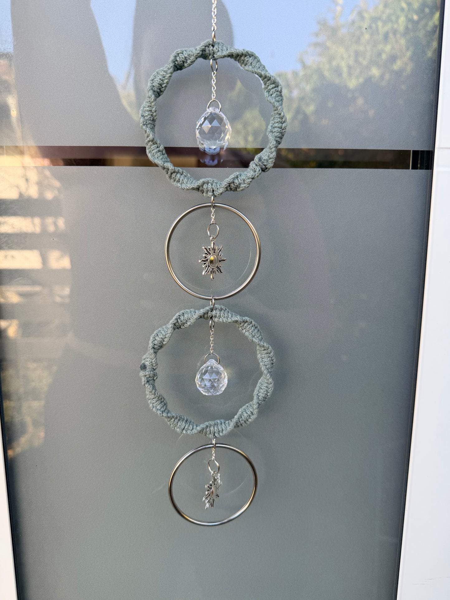 Sofortkauf Grün - Salbei - Silber Sonnenspiel Ringe | Sonnencatcher Makramee