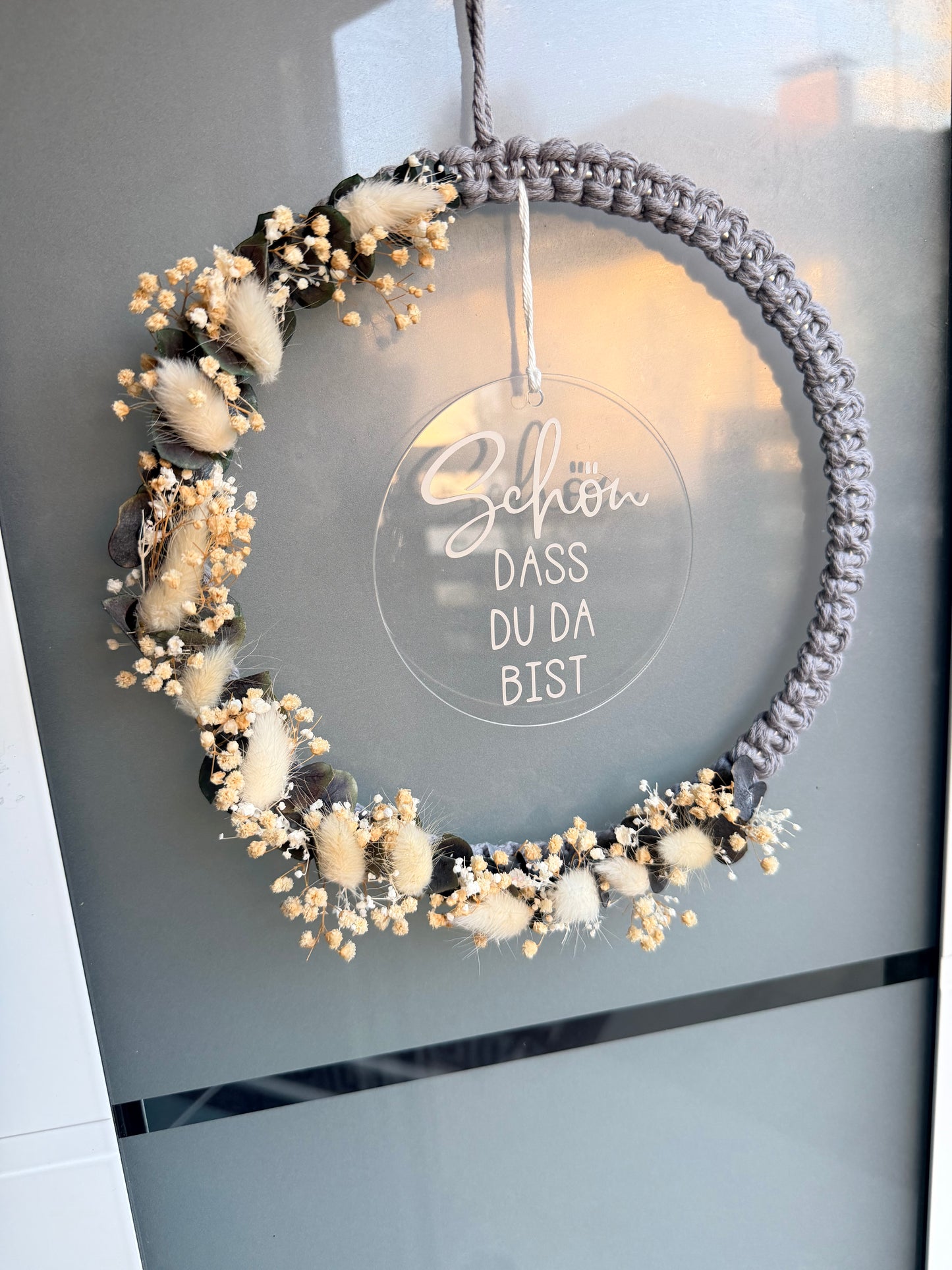 Trockenblumen - Ring / Herz / Stern Wandbehang Makramee - Personalisiert