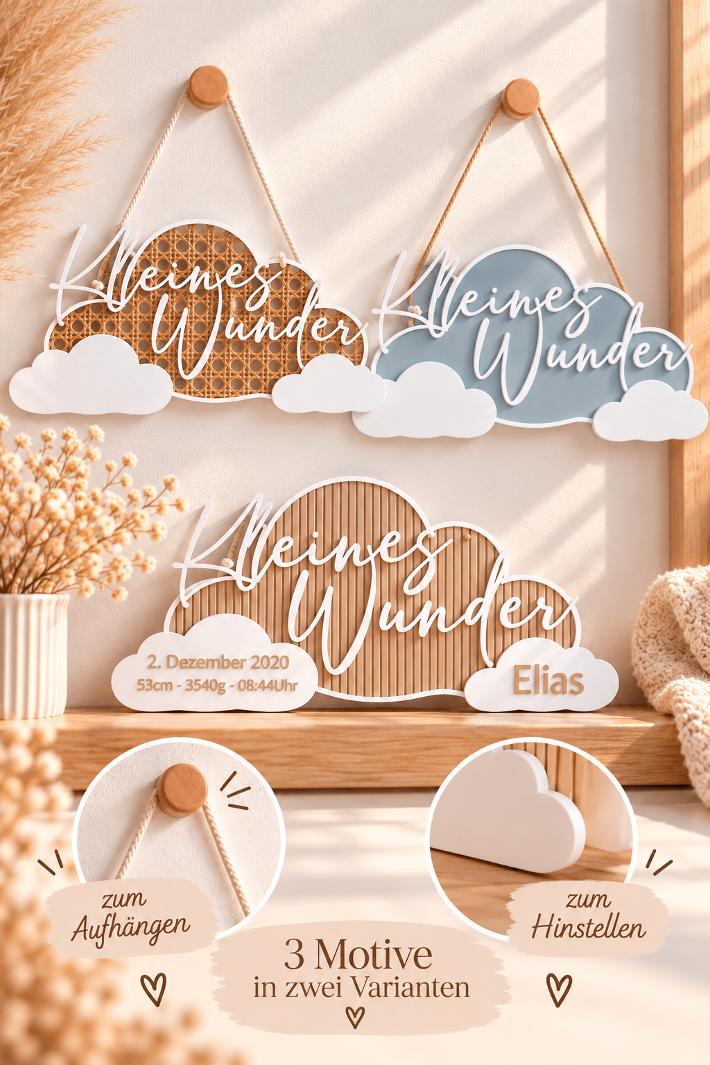 Personalisiertes Namensschild zur Geburt / Kleines Wunder / Wolke mit Geburtsdaten / Geburt / Taufe Geschenk