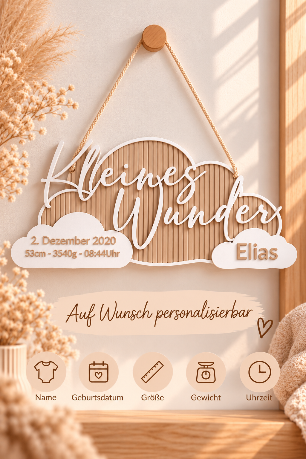 Personalisiertes Namensschild zur Geburt / Kleines Wunder / Wolke mit Geburtsdaten / Geburt / Taufe Geschenk