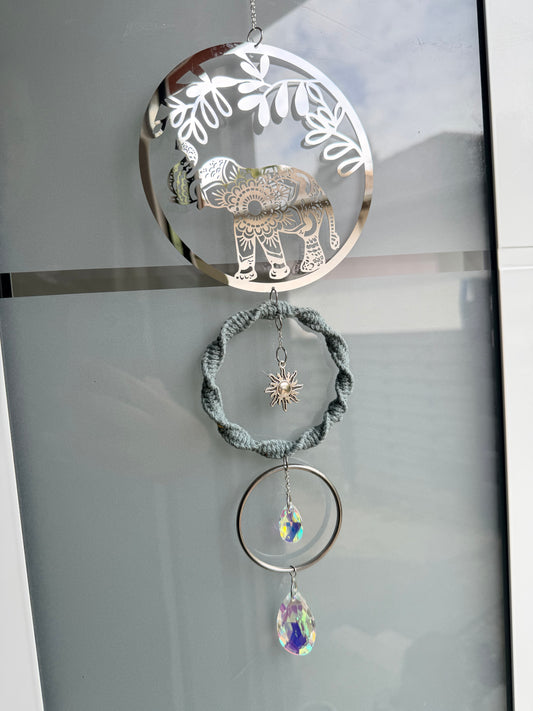 Sofortkauf Salbei - Silber Elefant Sonnenspiel Ringe | Sonnencatcher Makramee