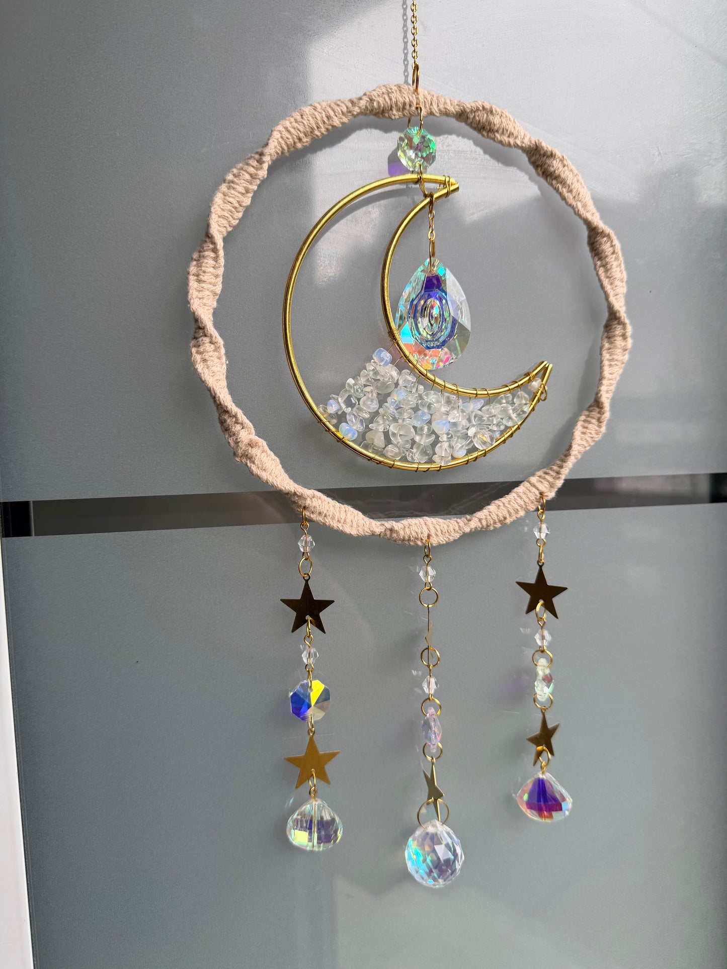 Ring Mond Steine GOLD Sonnenfänger | Sonnencatcher Makramee